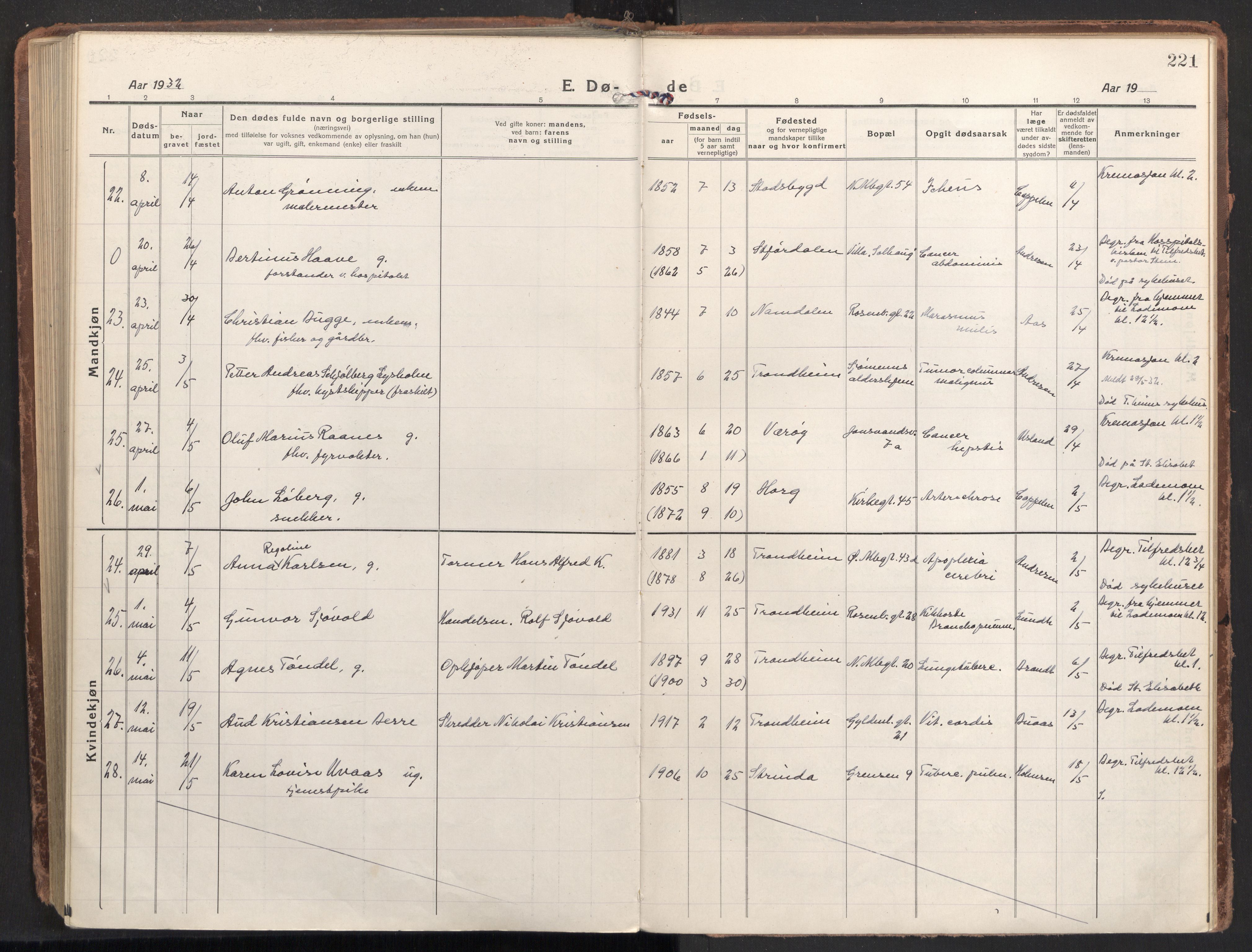 Ministerialprotokoller, klokkerbøker og fødselsregistre - Sør-Trøndelag, AV/SAT-A-1456/604/L0207: Parish register (official) no. 604A27, 1917-1933, p. 221