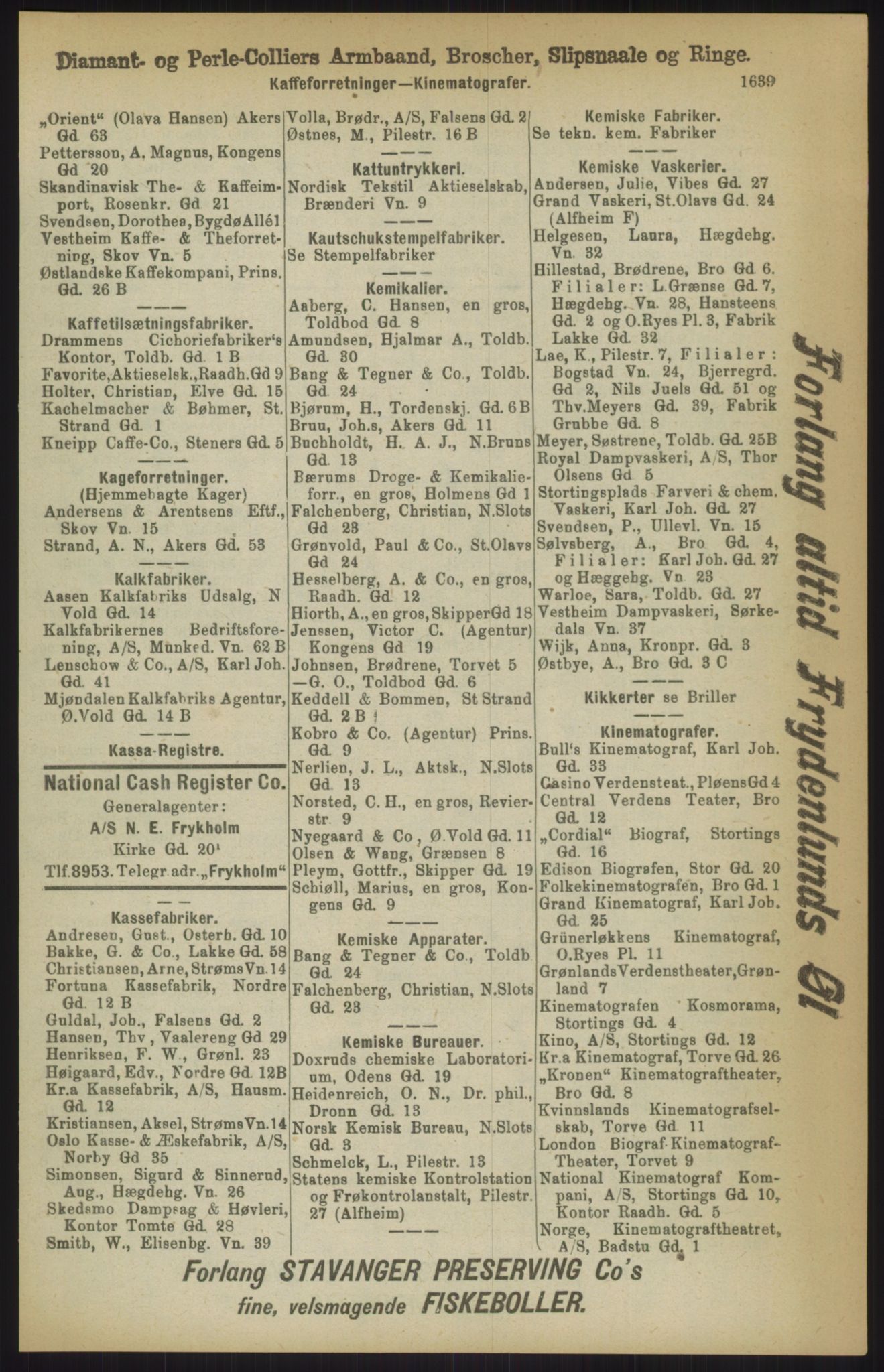 Kristiania/Oslo adressebok, PUBL/-, 1911, p. 1639