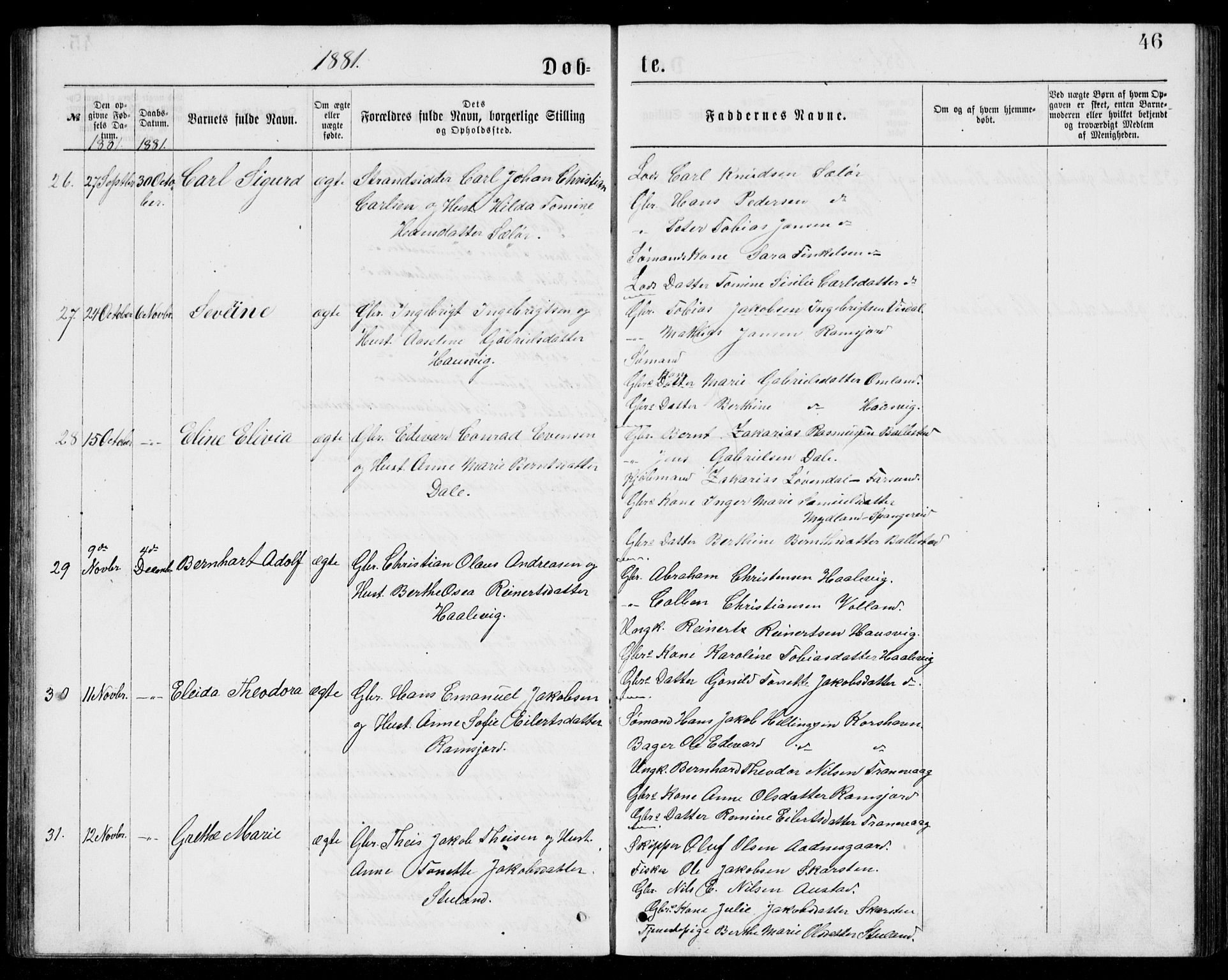 Lyngdal sokneprestkontor, AV/SAK-1111-0029/F/Fb/Fba/L0002: Parish register (copy) no. B 2, 1876-1886, p. 46