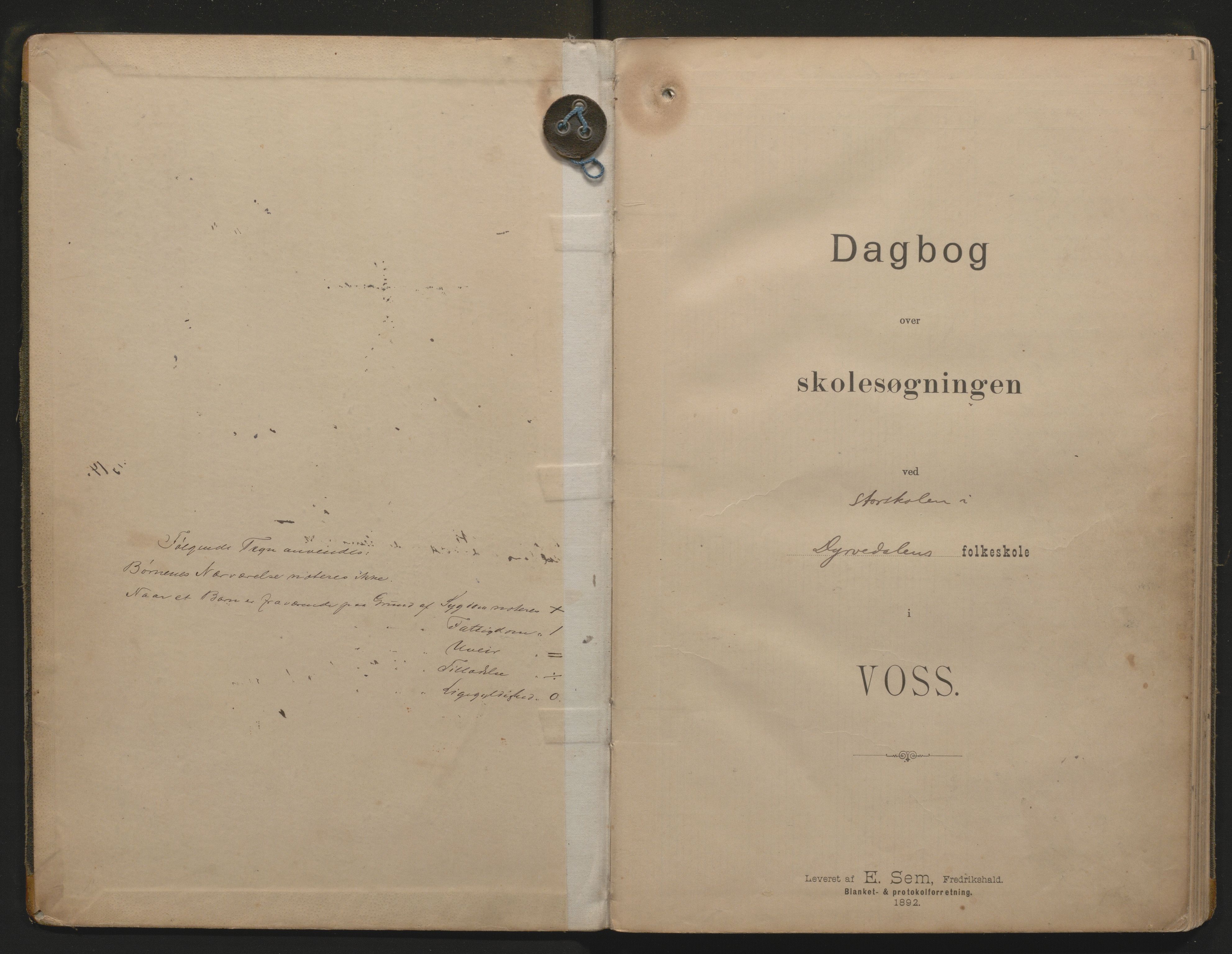 Voss kommune. Barneskulane, IKAH/1235-231/G/Ga/L0007: Dagbok for Dyrvedalen skule m/inventarliste, 1892-1914