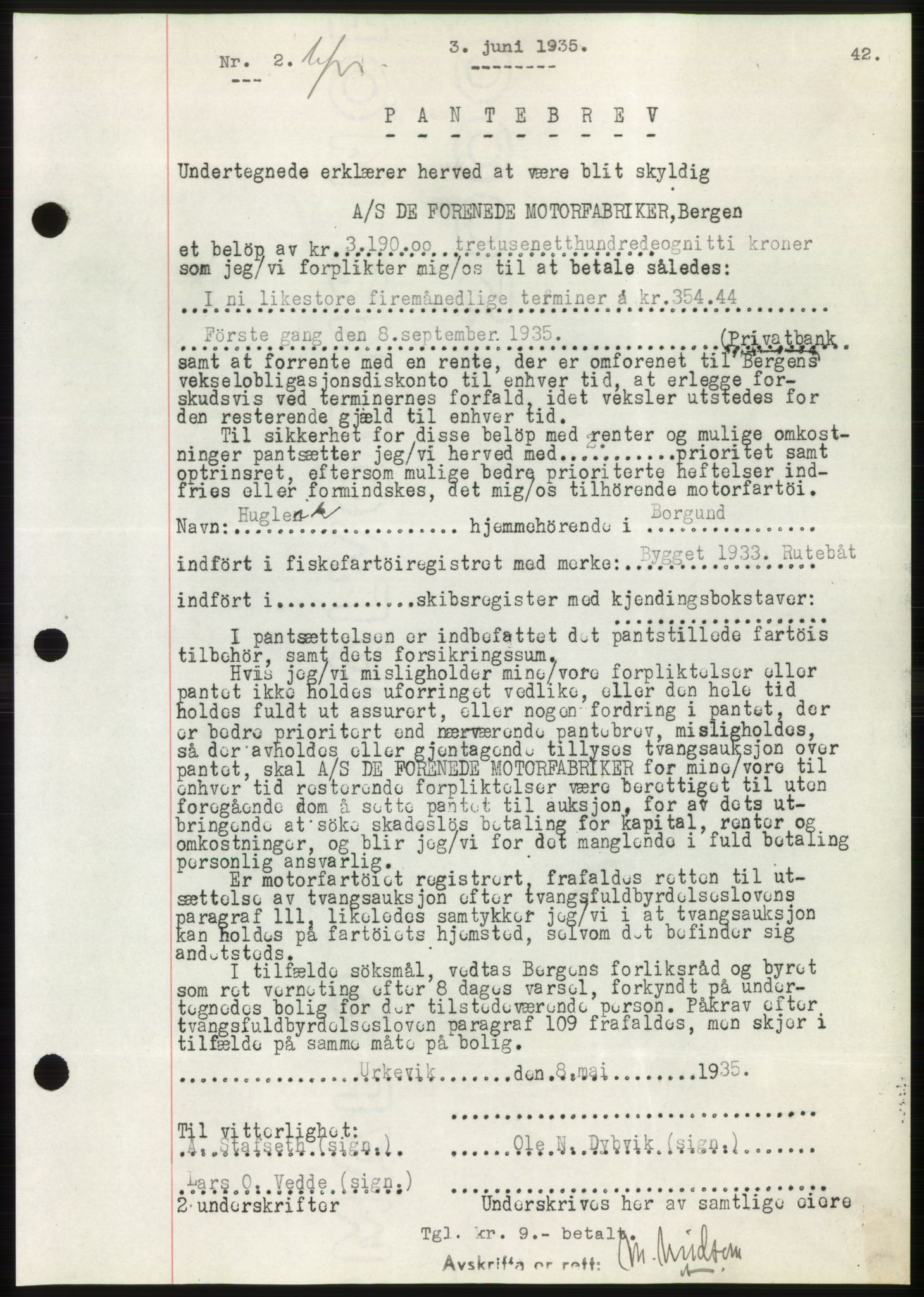 Nordre Sunnmøre sorenskriveri, AV/SAT-A-0006/1/2/2C/2Ca/L0058: Mortgage book no. 58, 1935-1935, Deed date: 03.06.1935