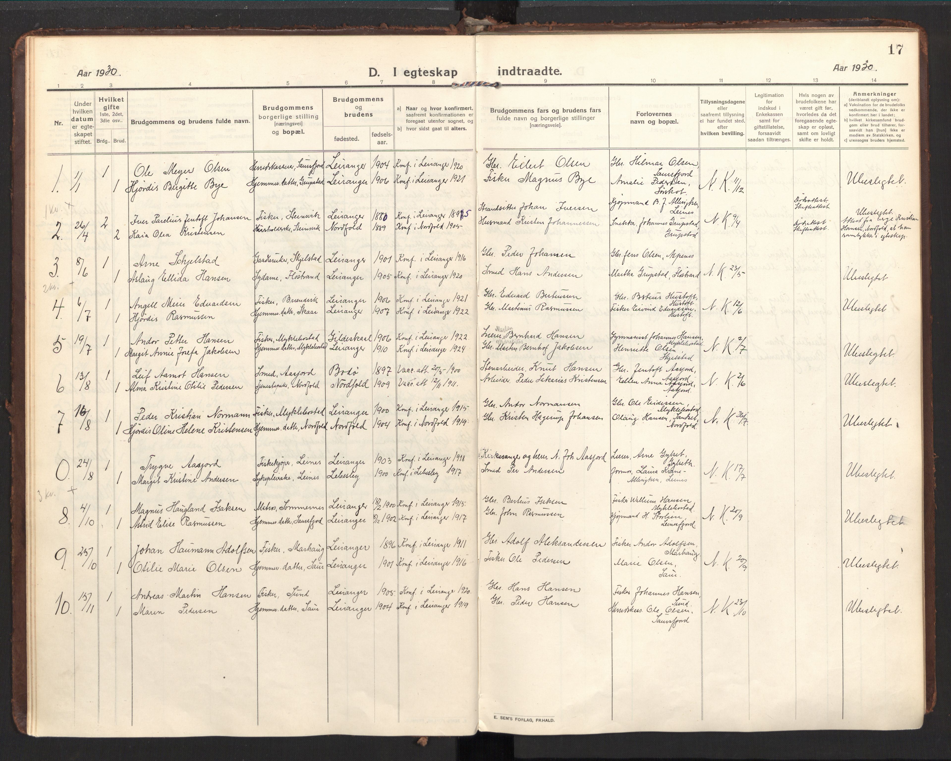 Ministerialprotokoller, klokkerbøker og fødselsregistre - Nordland, SAT/A-1459/857/L0825: Parish register (official) no. 857A05, 1917-1946, p. 17