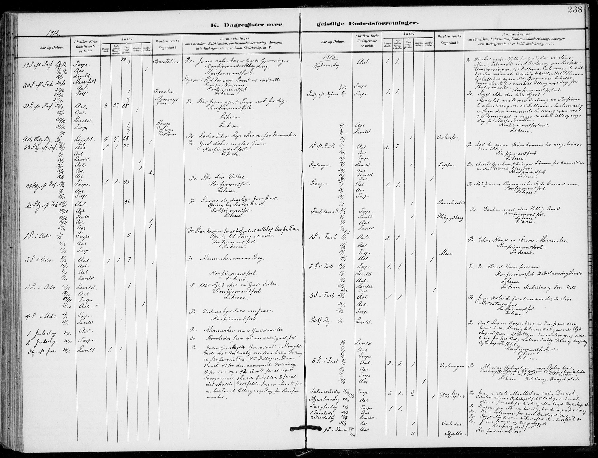 Ål kirkebøker, AV/SAKO-A-249/F/Fa/L0009: Parish register (official) no. I 9, 1897-1915, p. 238