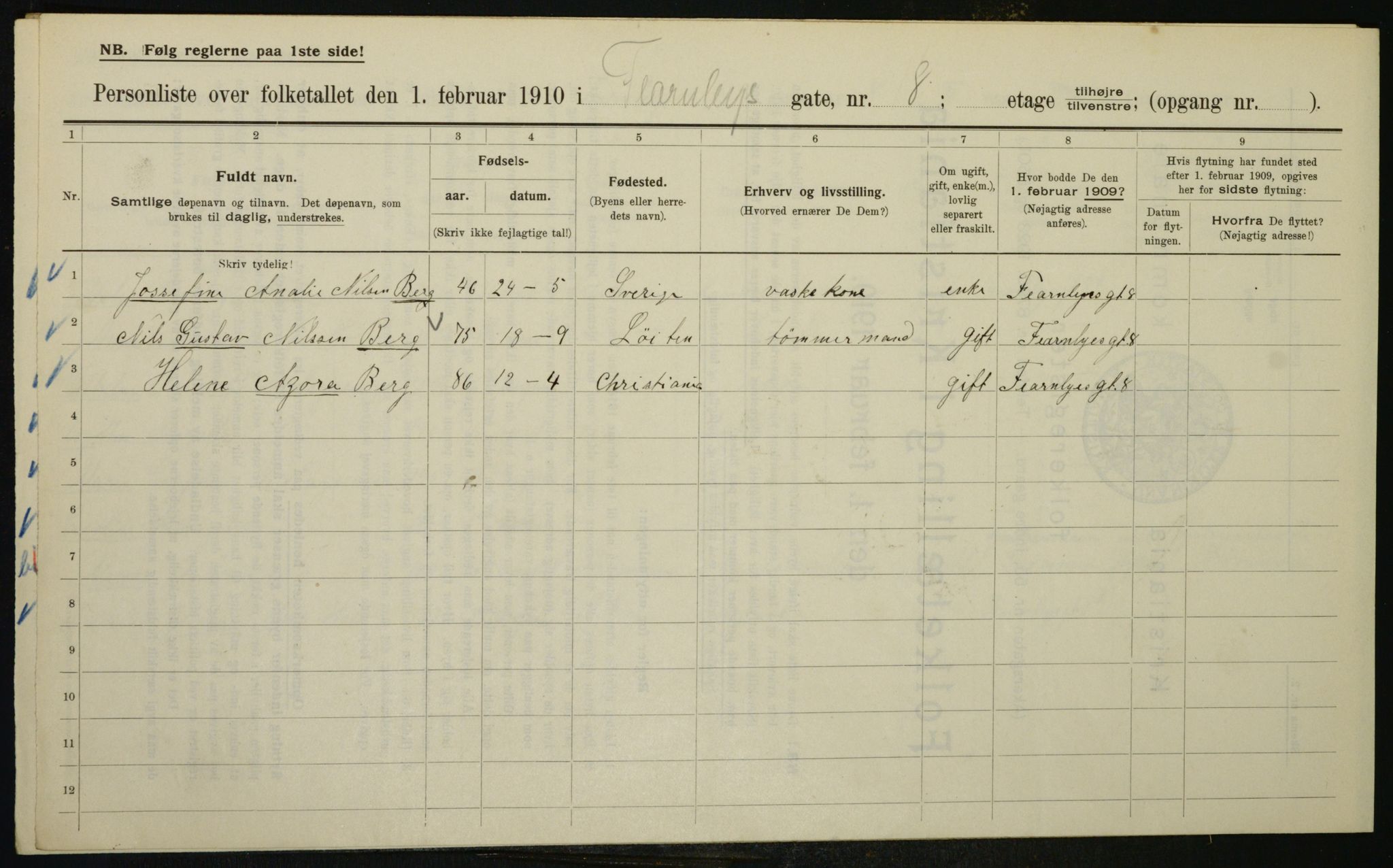 OBA, Municipal Census 1910 for Kristiania, 1910, p. 22529