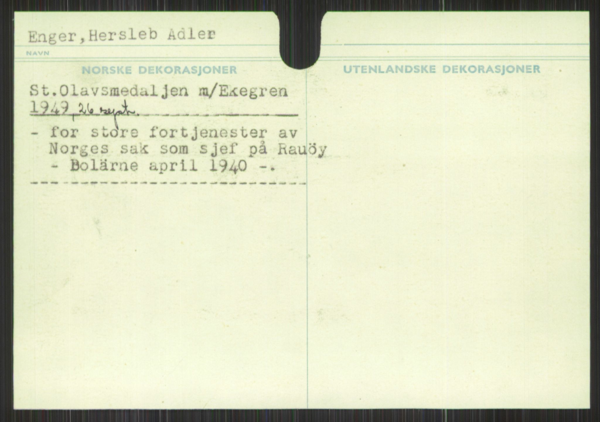 Forsvaret, Krigsdekorasjonskanselliet, RA/RAFA-5156/G/Gd/L0001: Diverse registre, 1944-1956, p. 269