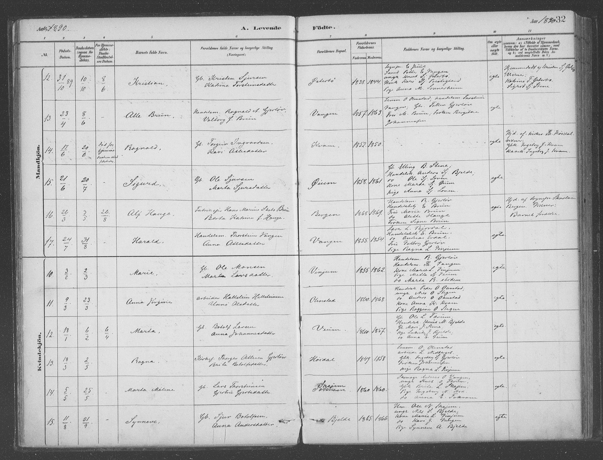 Aurland sokneprestembete, AV/SAB-A-99937/H/Ha/Hab/L0001: Parish register (official) no. B  1, 1880-1909, p. 32