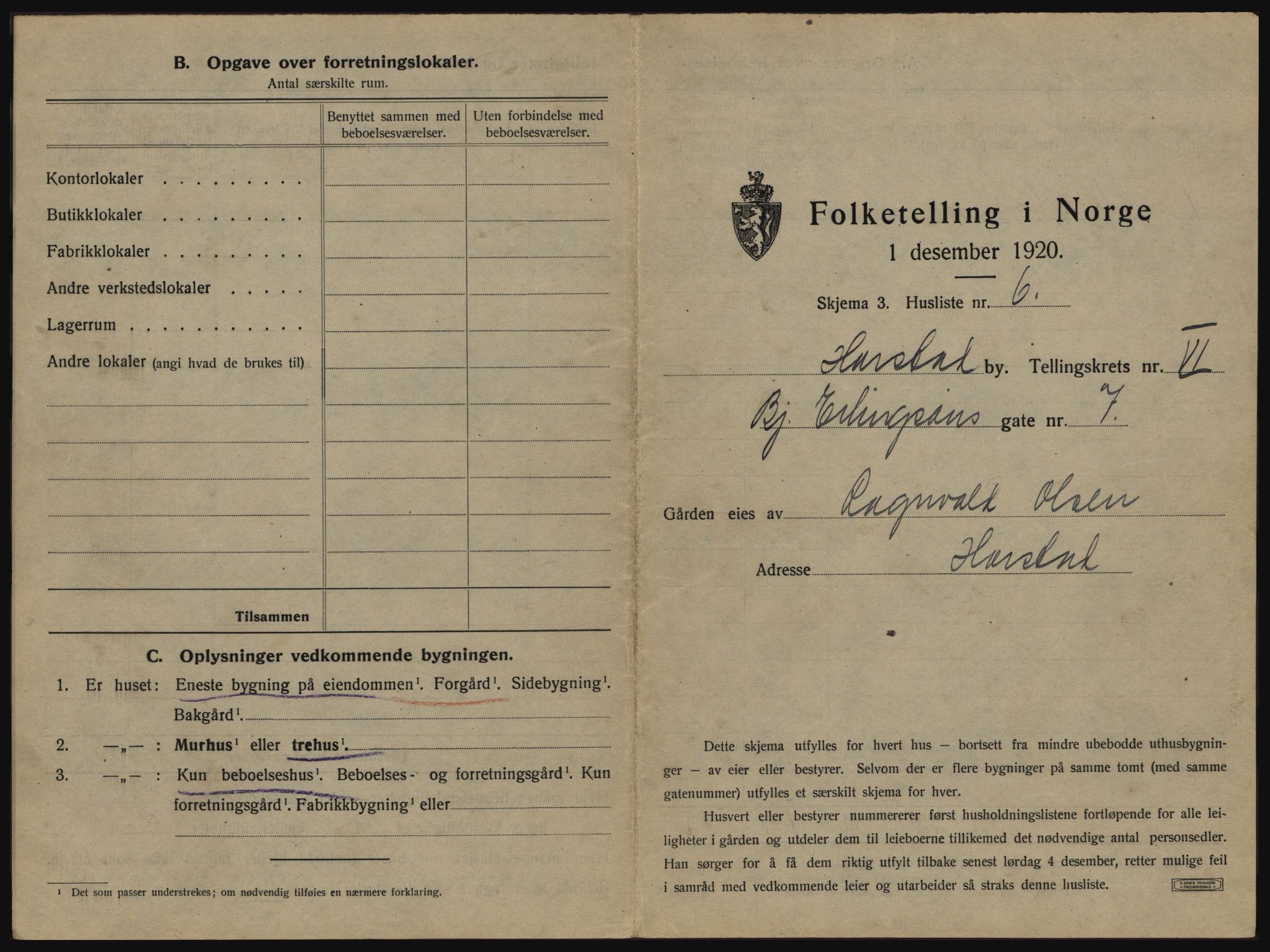 SATØ, 1920 census for Harstad, 1920, p. 629