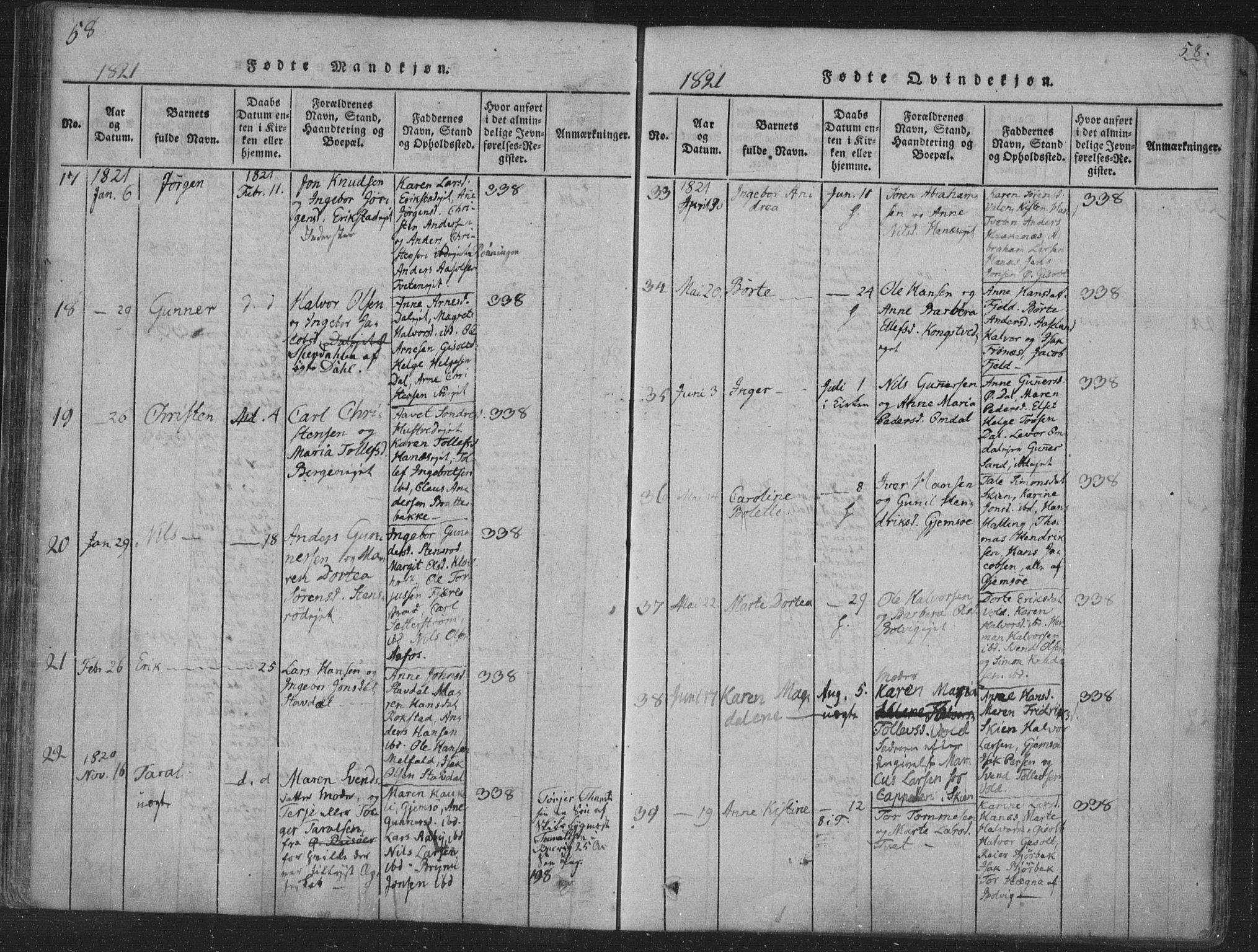 Solum kirkebøker, AV/SAKO-A-306/F/Fa/L0004: Parish register (official) no. I 4, 1814-1833, p. 58