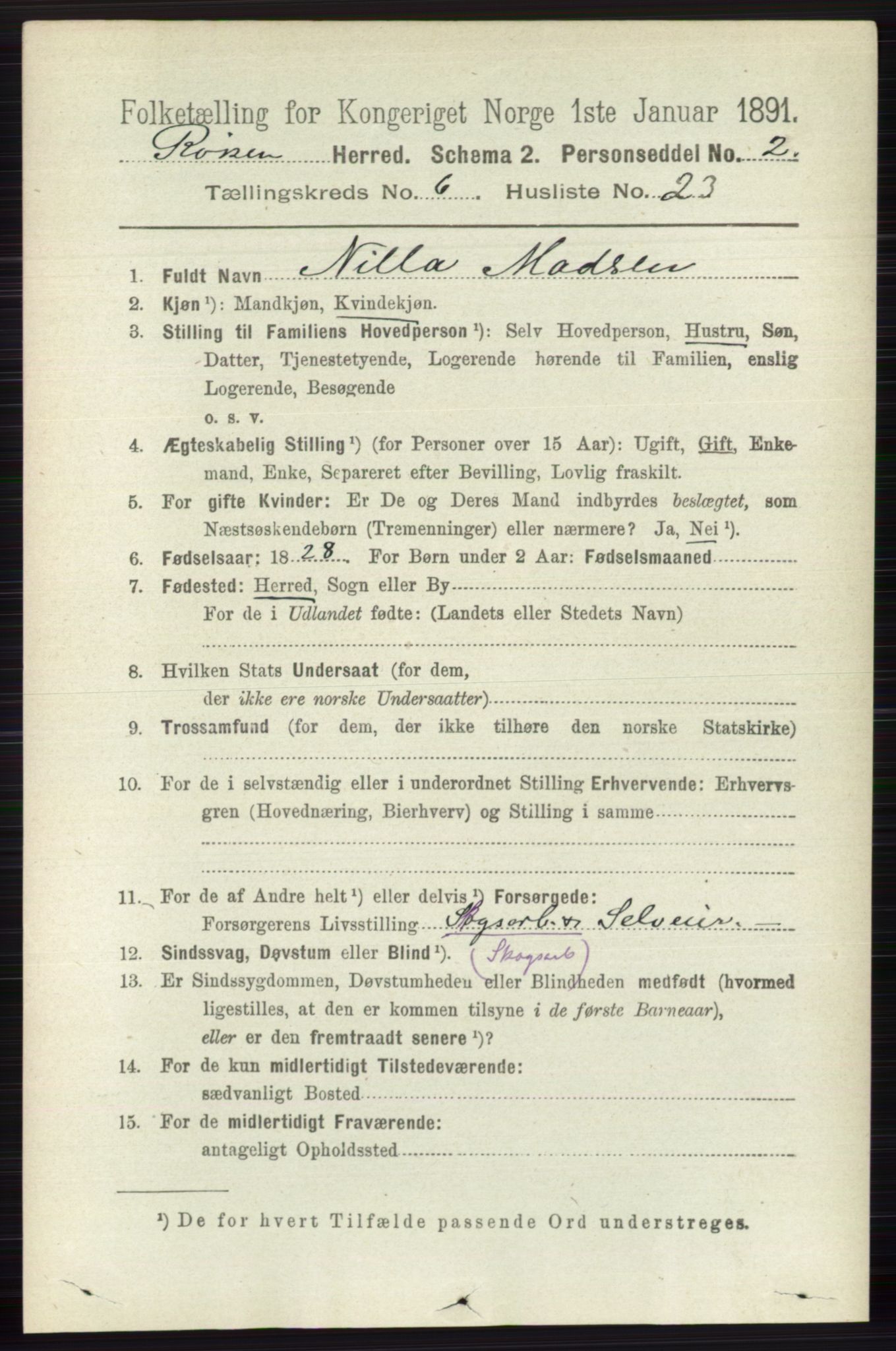 RA, 1891 census for 0627 Røyken, 1891, p. 3755