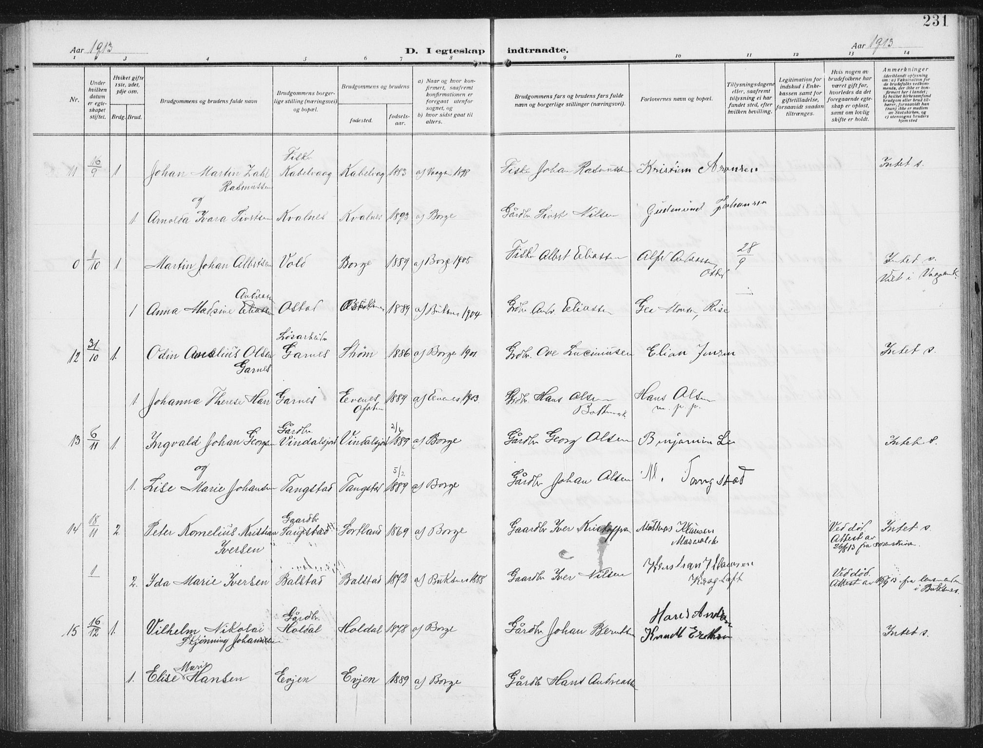 Ministerialprotokoller, klokkerbøker og fødselsregistre - Nordland, SAT/A-1459/880/L1135: Parish register (official) no. 880A09, 1908-1919, p. 231