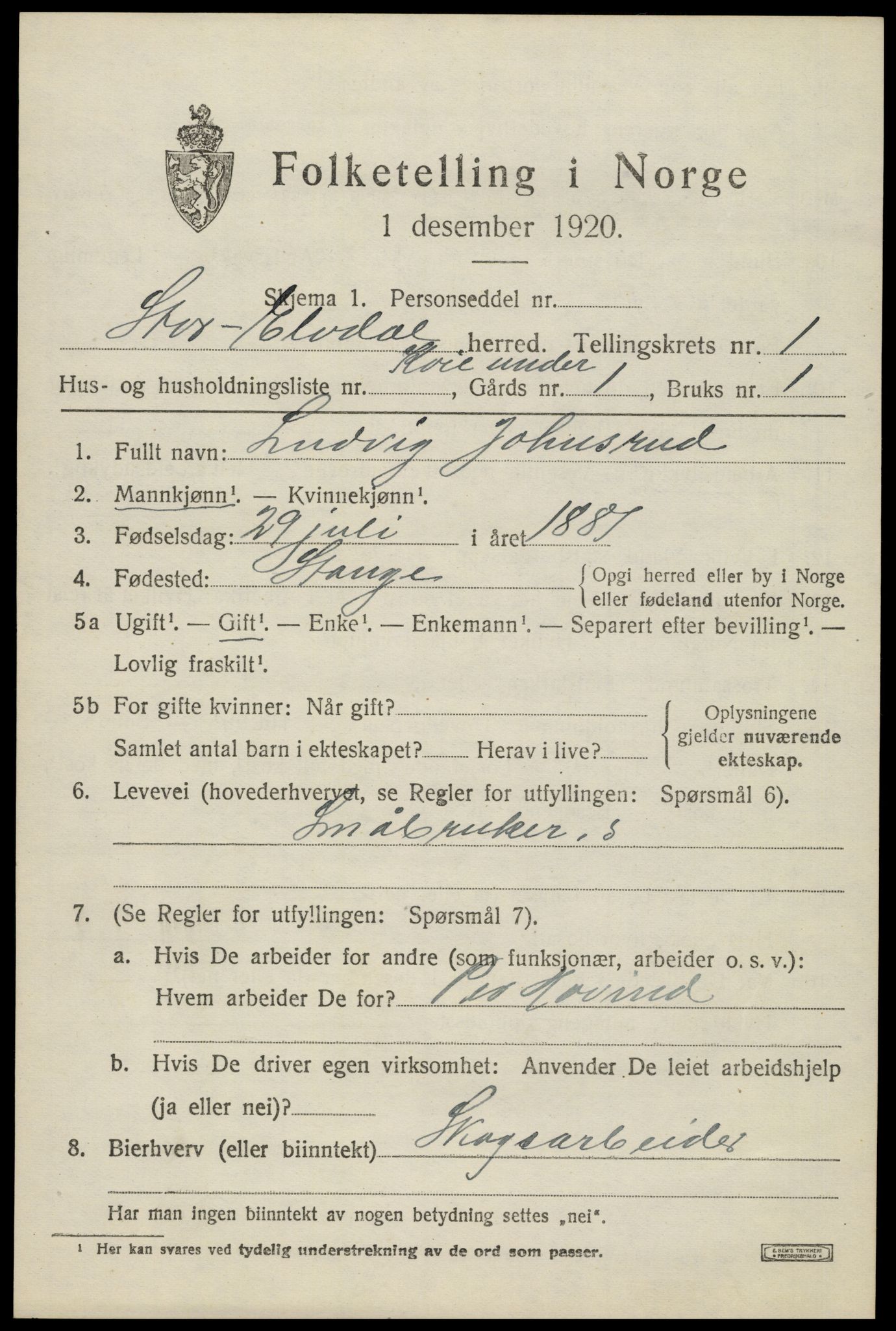 SAH, 1920 census for Stor-Elvdal, 1920, p. 2122