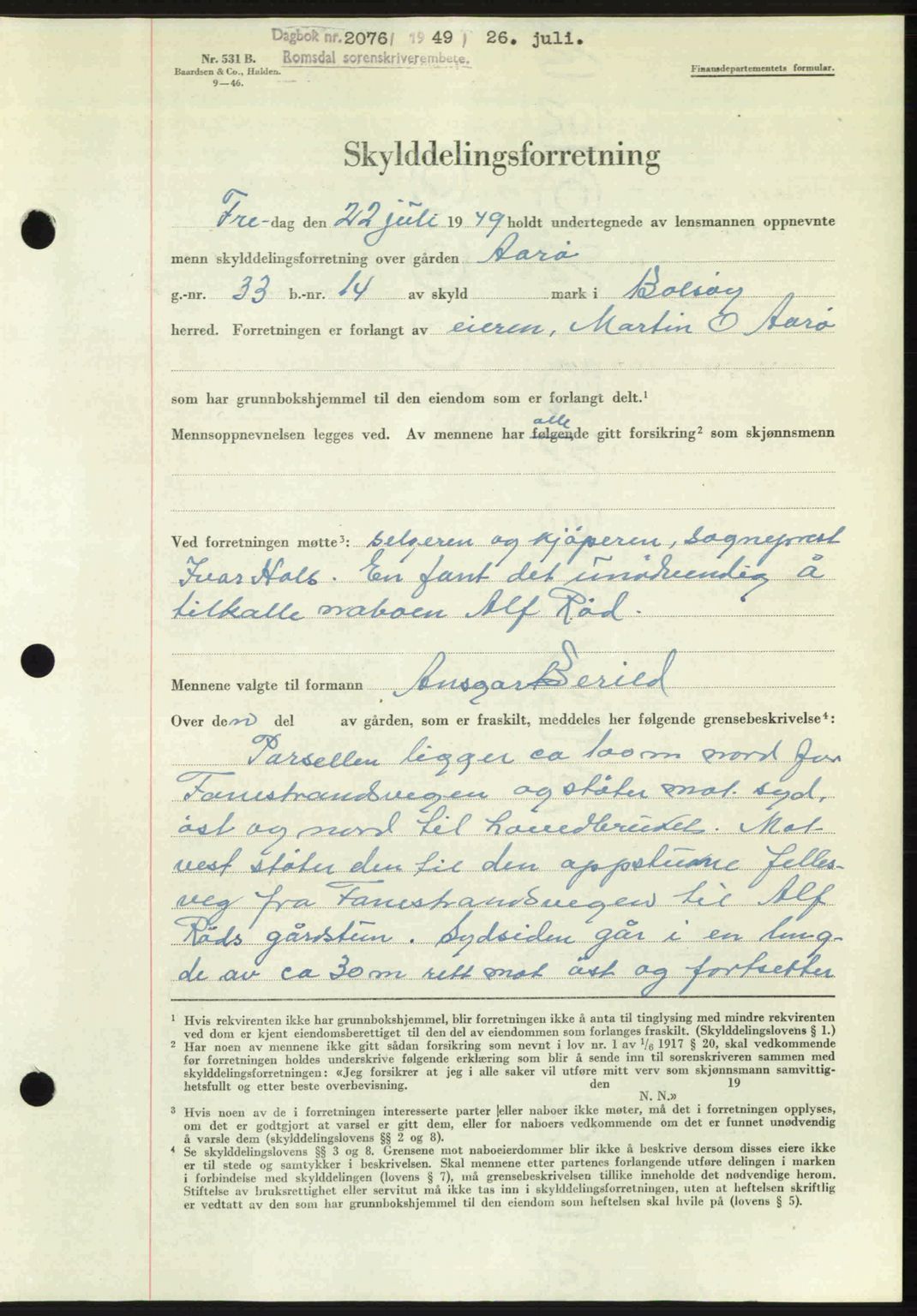 Romsdal sorenskriveri, AV/SAT-A-4149/1/2/2C: Mortgage book no. A30, 1949-1949, Diary no: : 2076/1949