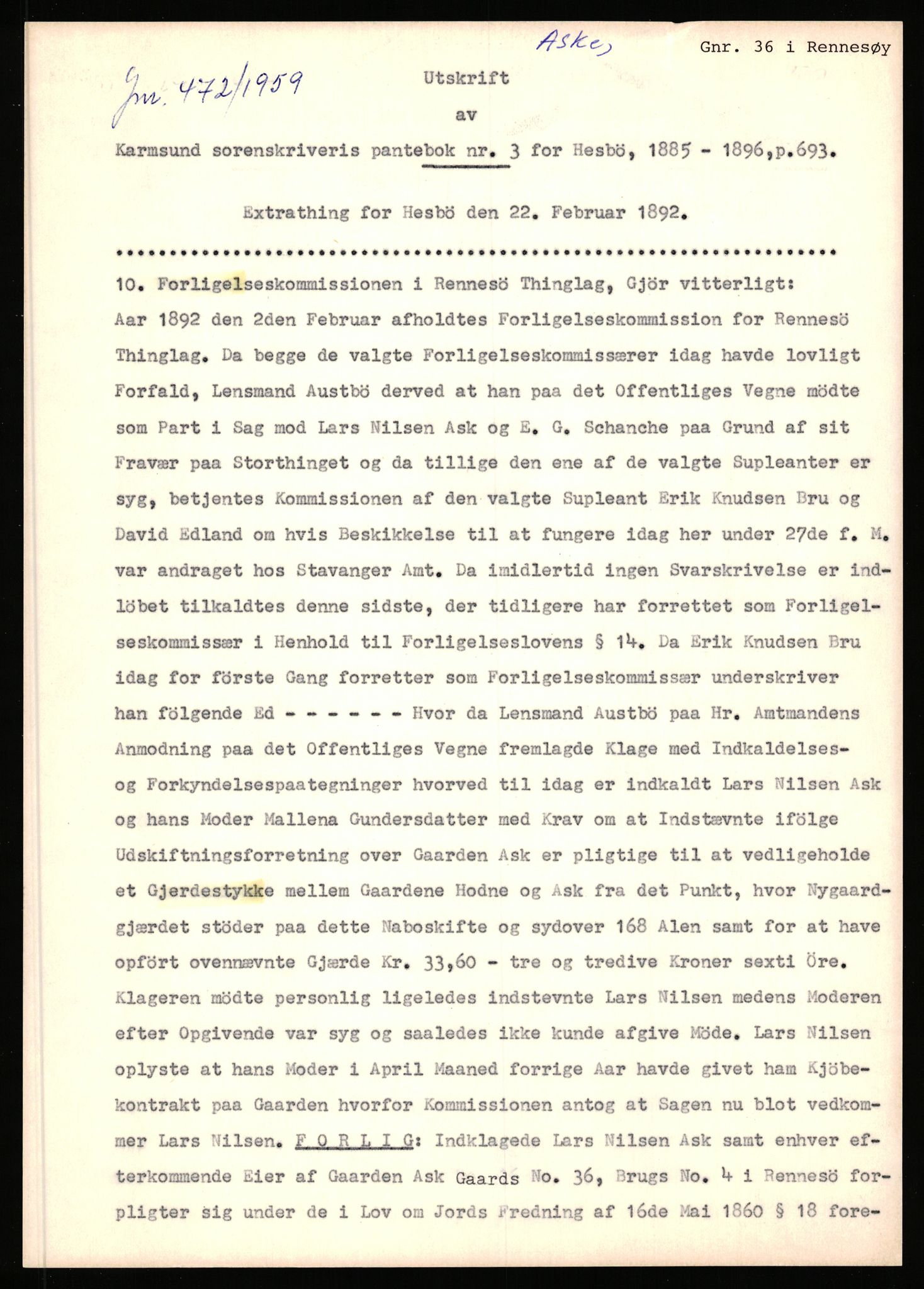 Statsarkivet i Stavanger, AV/SAST-A-101971/03/Y/Yj/L0002: Avskrifter sortert etter gårdsnavn: Amdal indre - Askeland, 1750-1930, p. 566