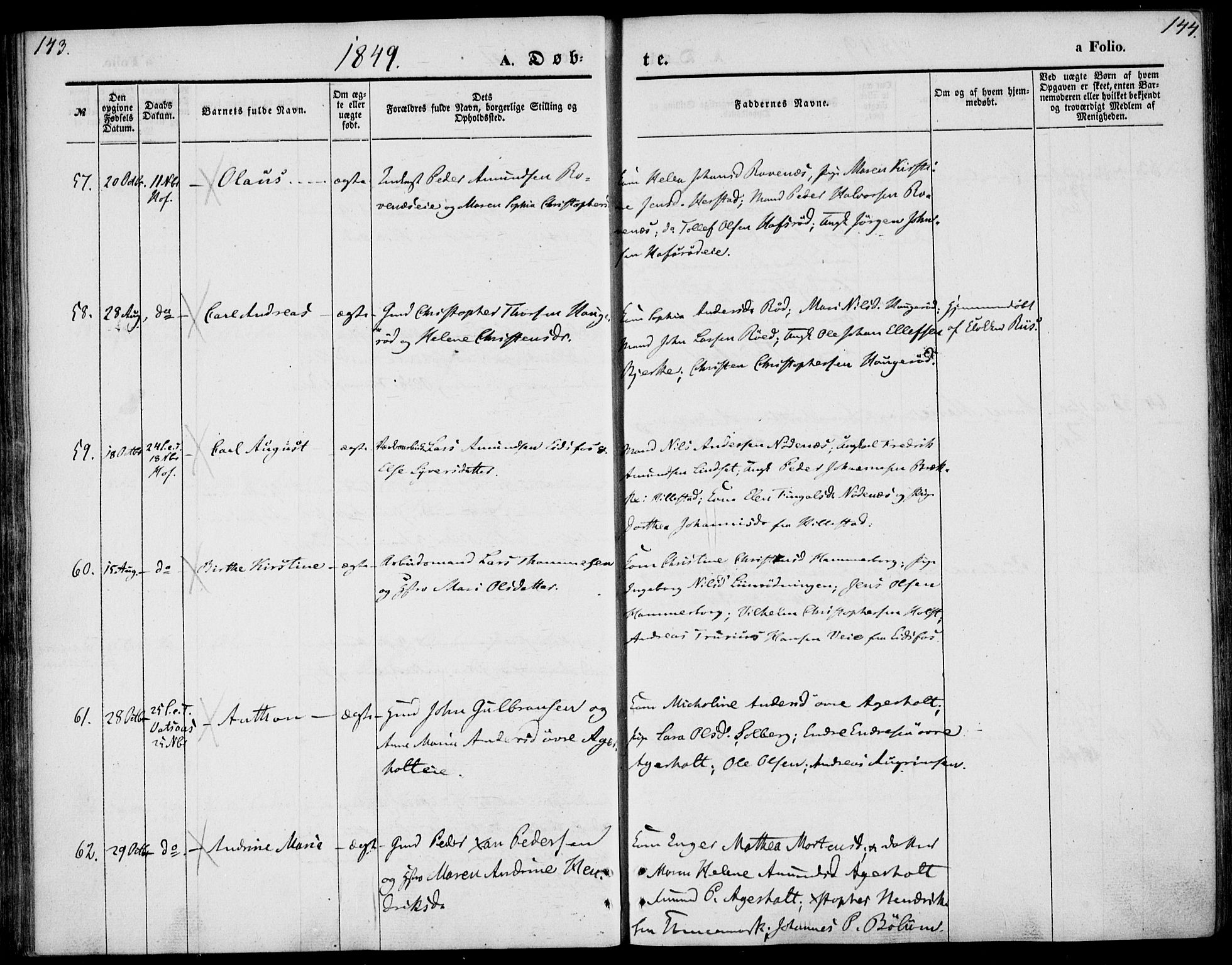 Hof kirkebøker, AV/SAKO-A-64/F/Fa/L0005: Parish register (official) no. I 5, 1844-1851, p. 143-144