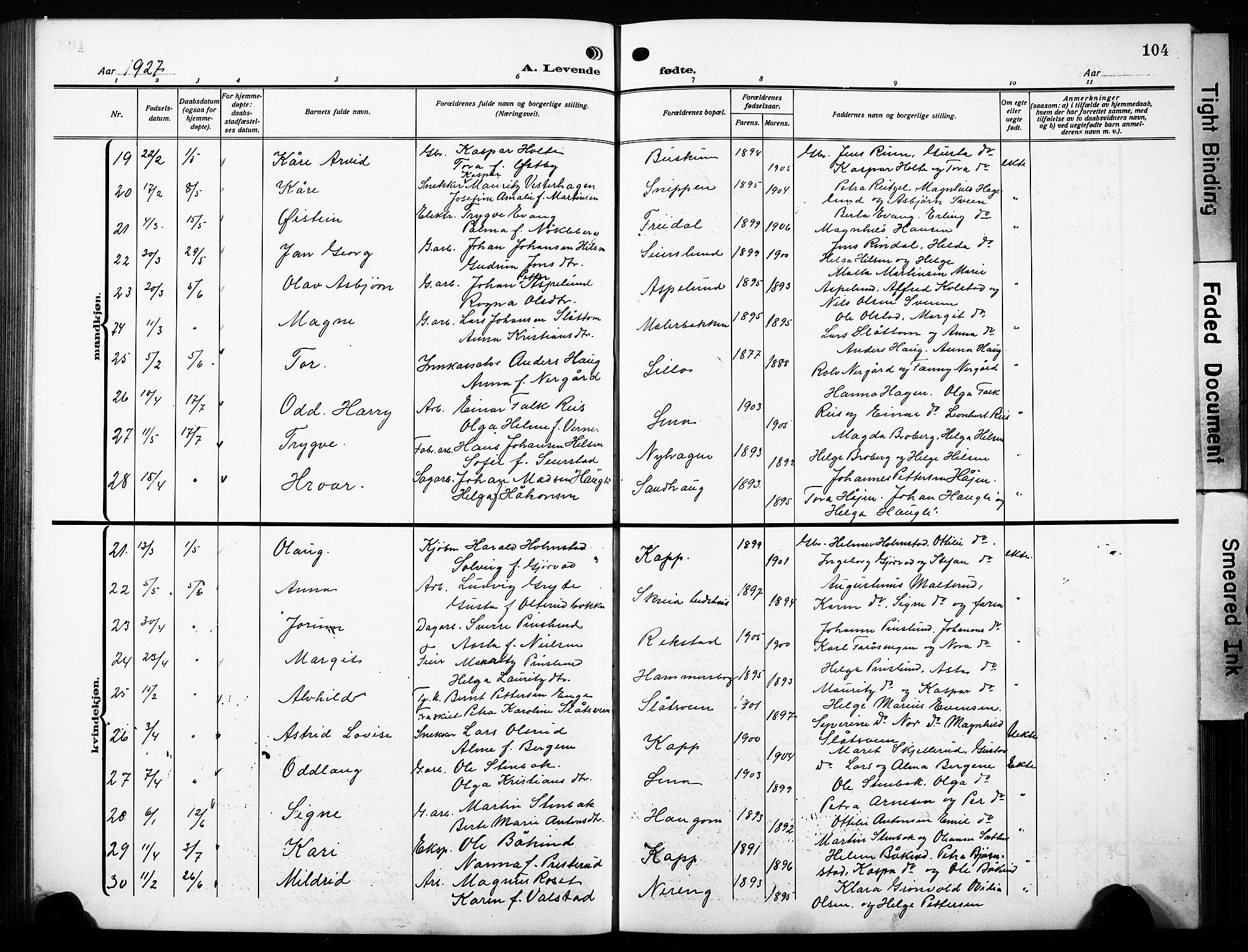 Østre Toten prestekontor, AV/SAH-PREST-104/H/Ha/Hab/L0010: Parish register (copy) no. 10, 1912-1933, p. 104