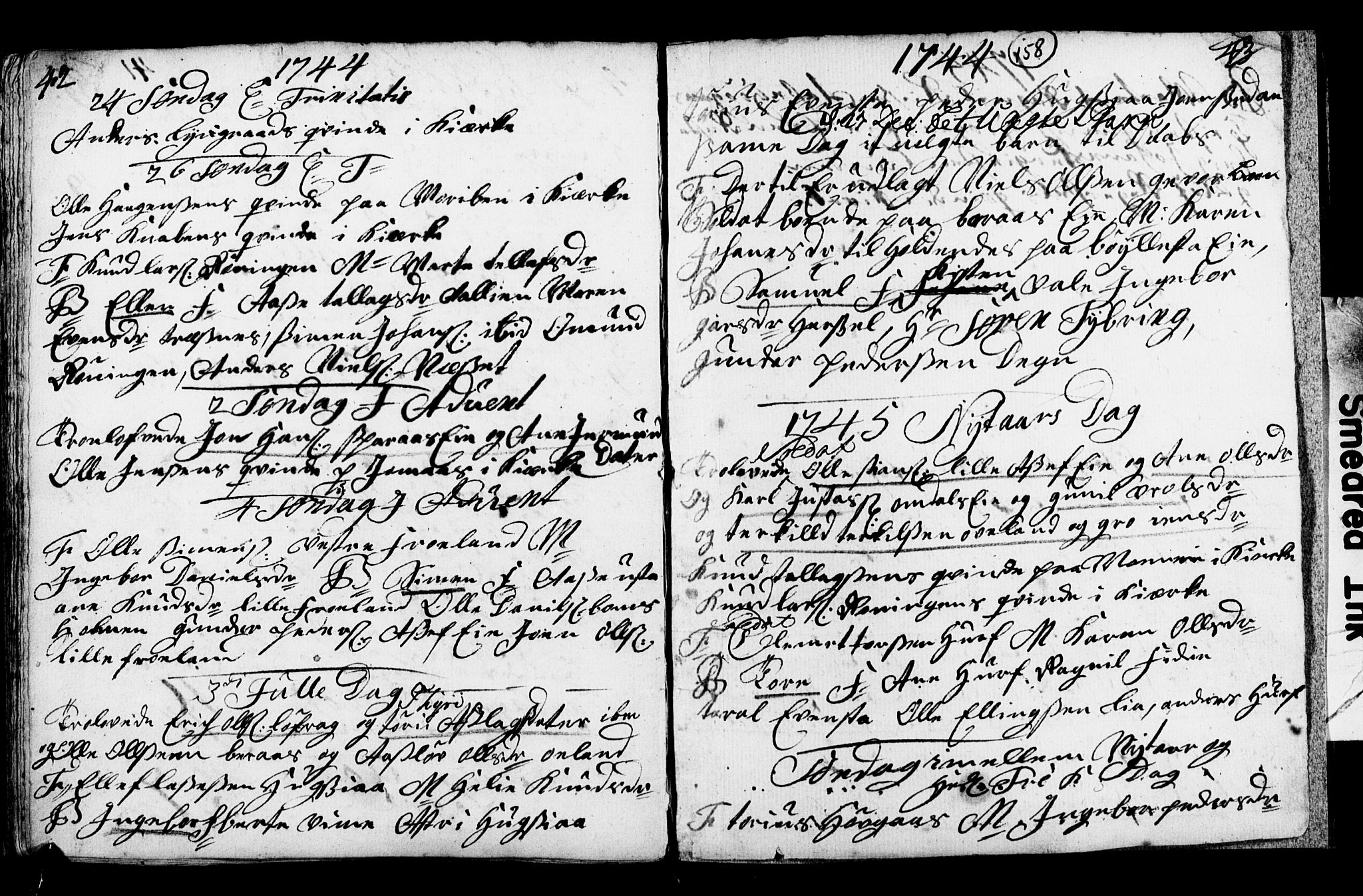 Froland sokneprestkontor, SAK/1111-0013/F/Fb/L0001: Parish register (copy) no. B 1, 1742-1745, p. 42-43
