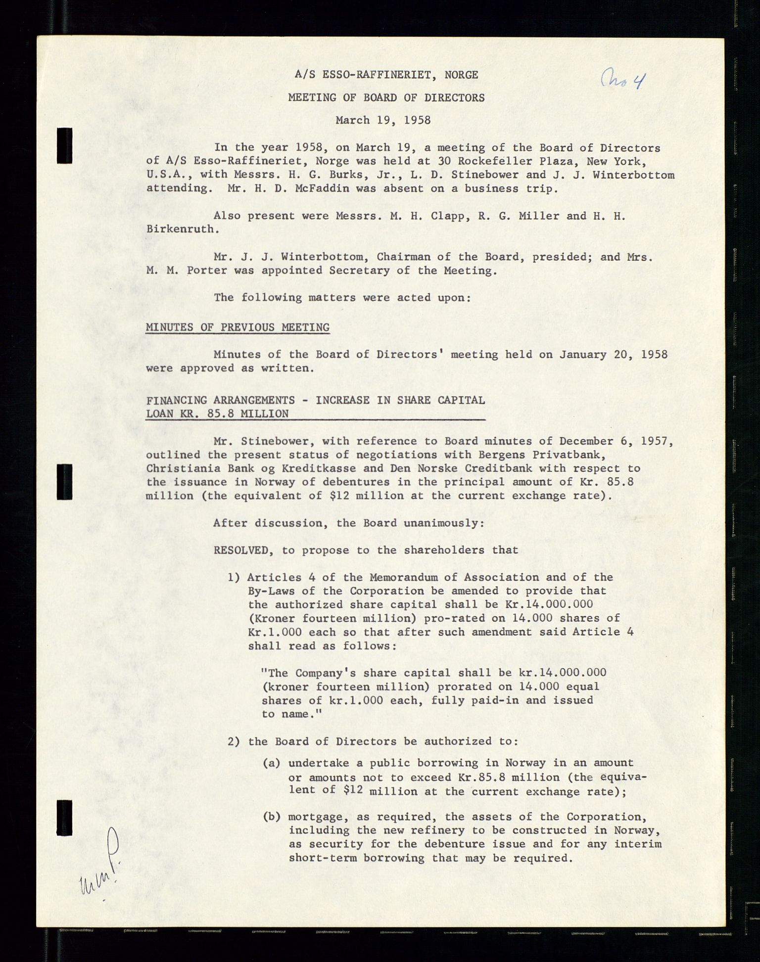 PA 1537 - A/S Essoraffineriet Norge, AV/SAST-A-101957/A/Aa/L0001/0002: Styremøter / Shareholder meetings, board meetings, by laws (vedtekter), 1957-1960, p. 180