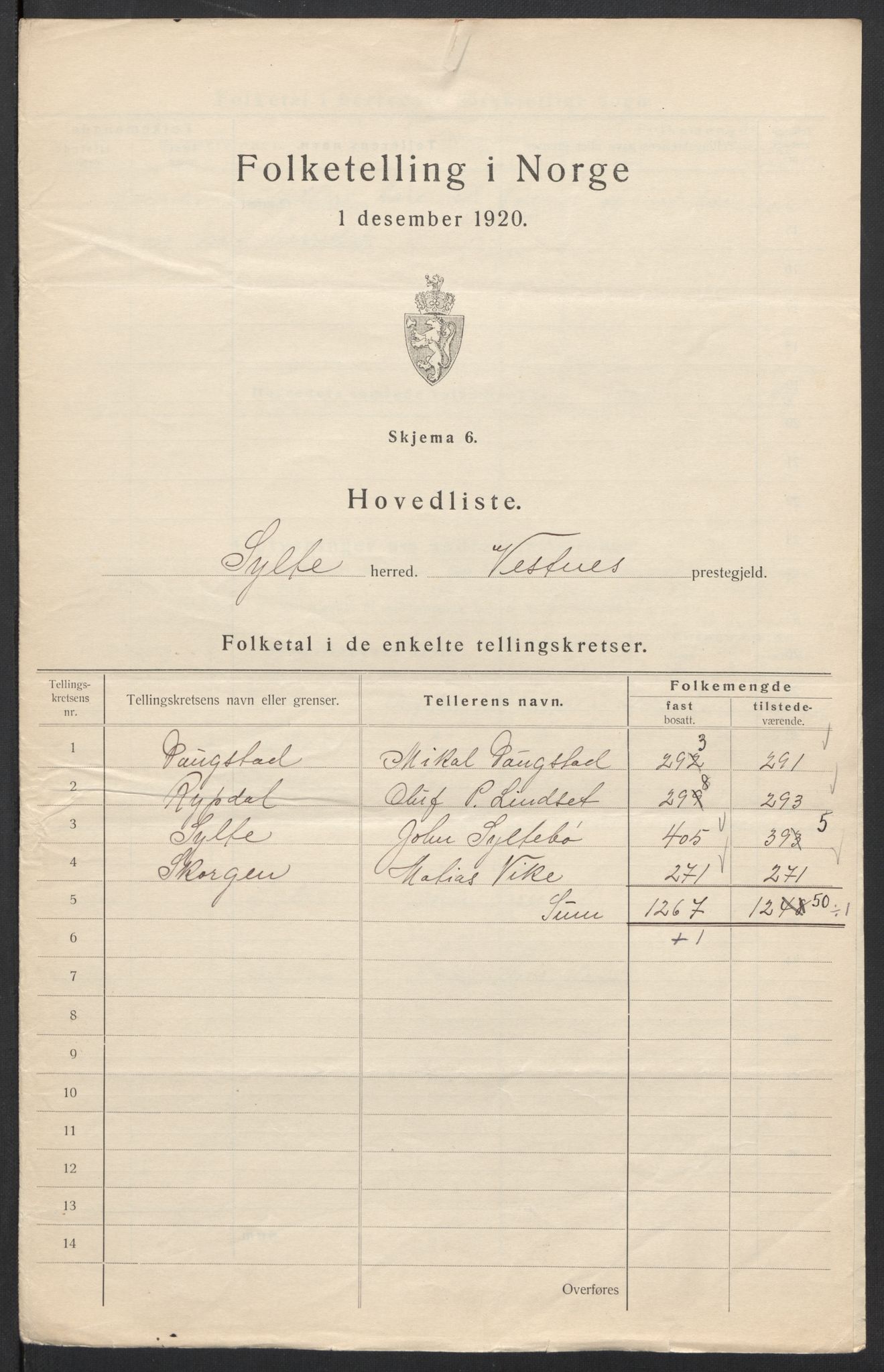 SAT, 1920 census for Sylte, 1920, p. 4