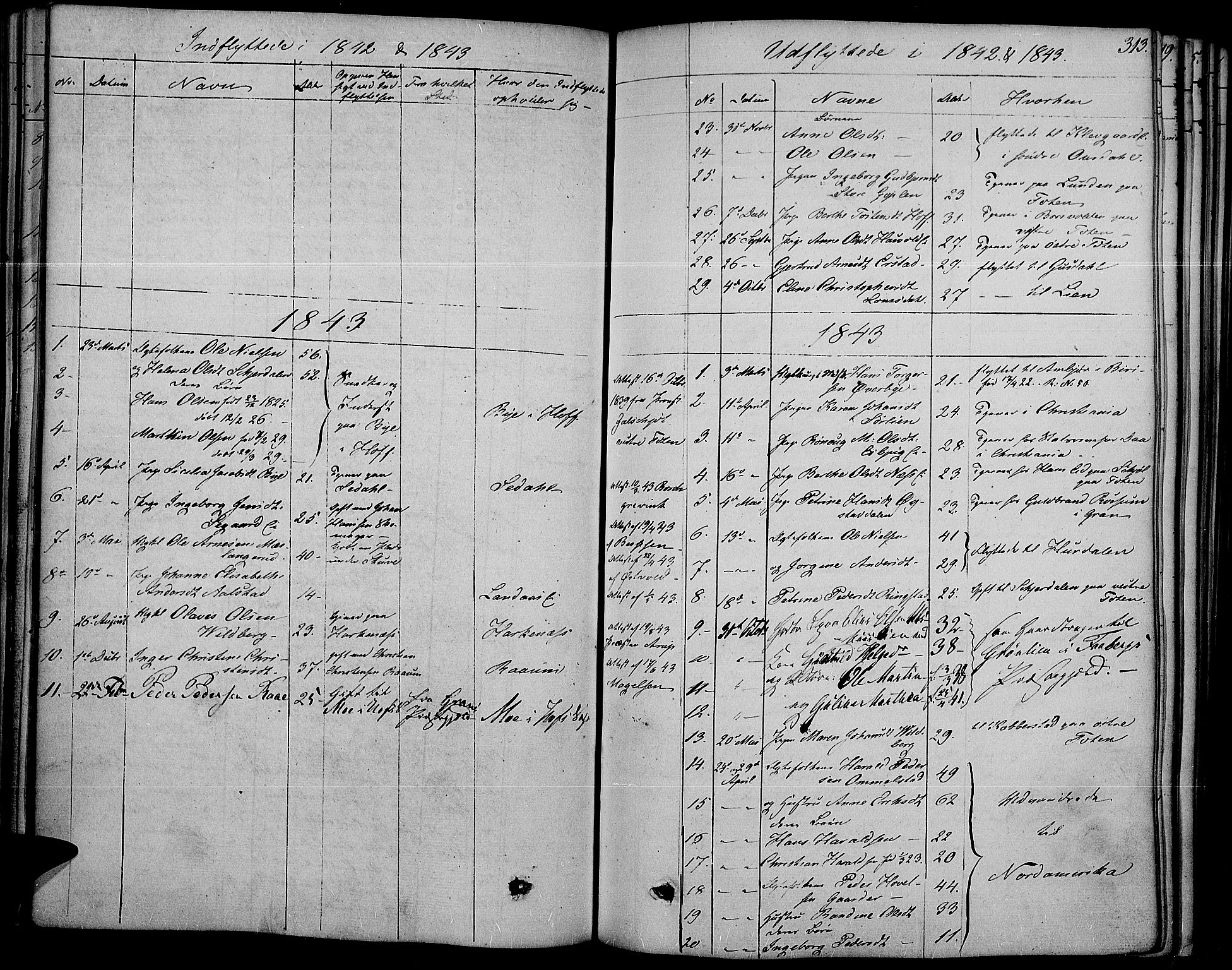 Land prestekontor, SAH/PREST-120/H/Ha/Haa/L0008: Parish register (official) no. 8, 1830-1846, p. 313