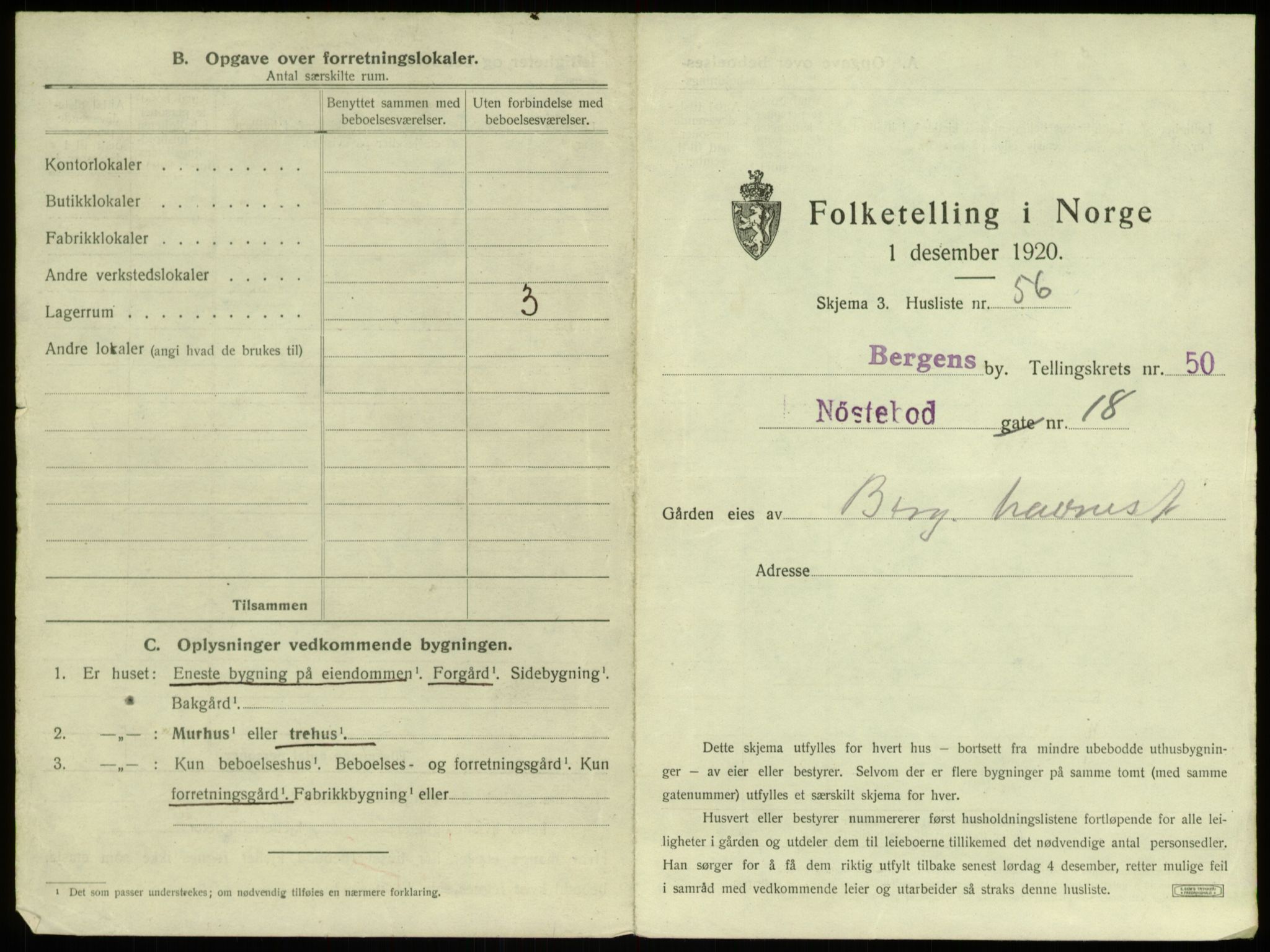 SAB, 1920 census for Bergen, 1920, p. 4687