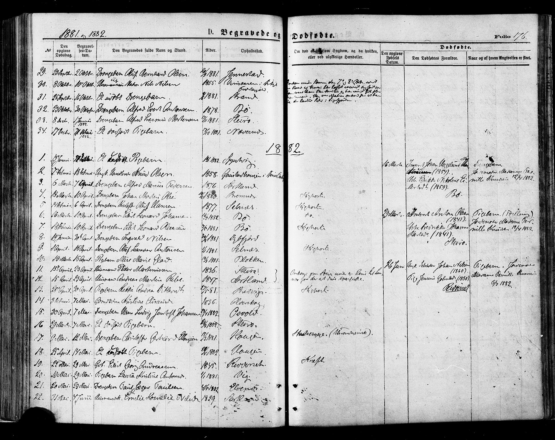 Ministerialprotokoller, klokkerbøker og fødselsregistre - Nordland, AV/SAT-A-1459/895/L1370: Parish register (official) no. 895A05, 1873-1884, p. 176