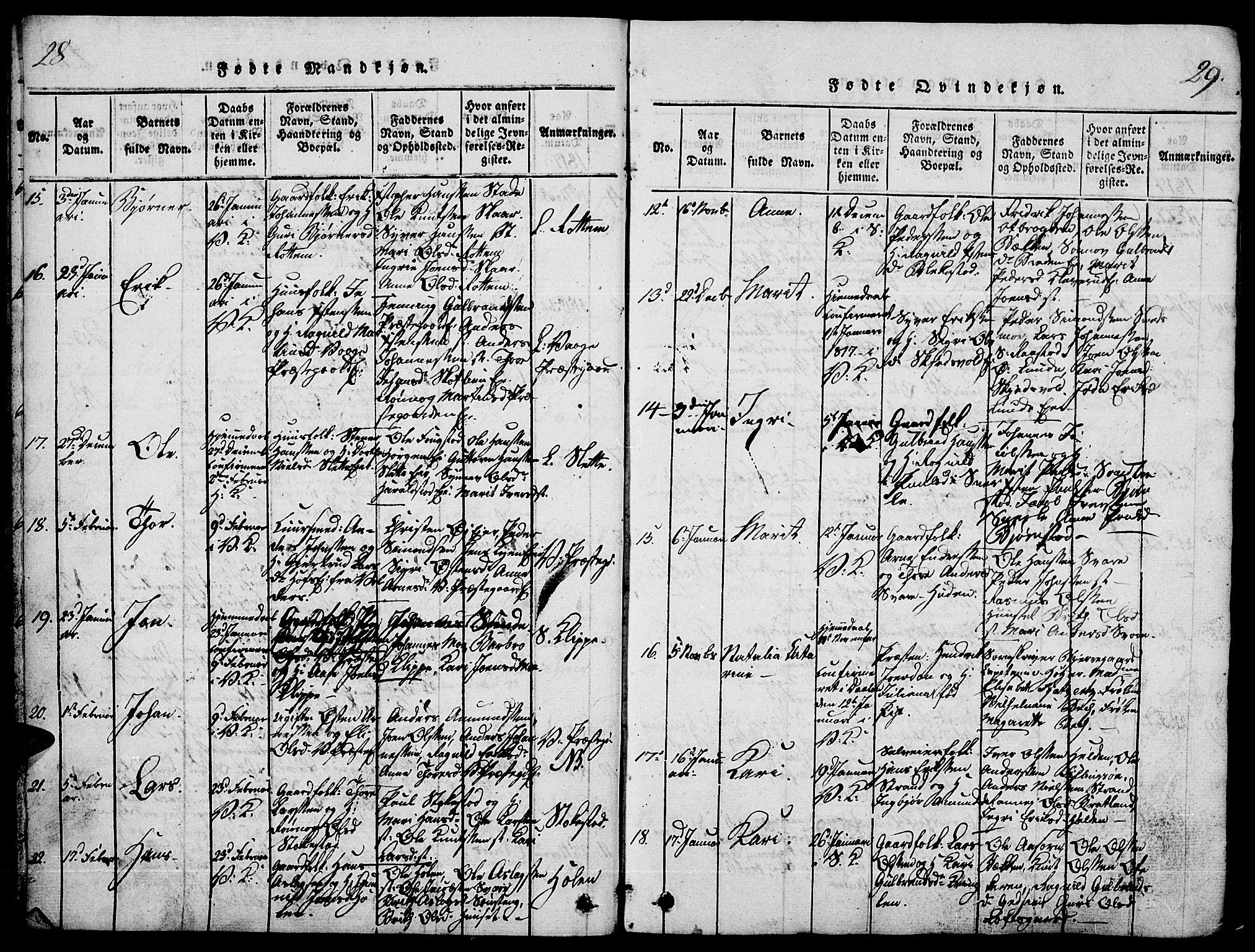 Vågå prestekontor, AV/SAH-PREST-076/H/Ha/Haa/L0003: Parish register (official) no. 3, 1815-1827, p. 28-29