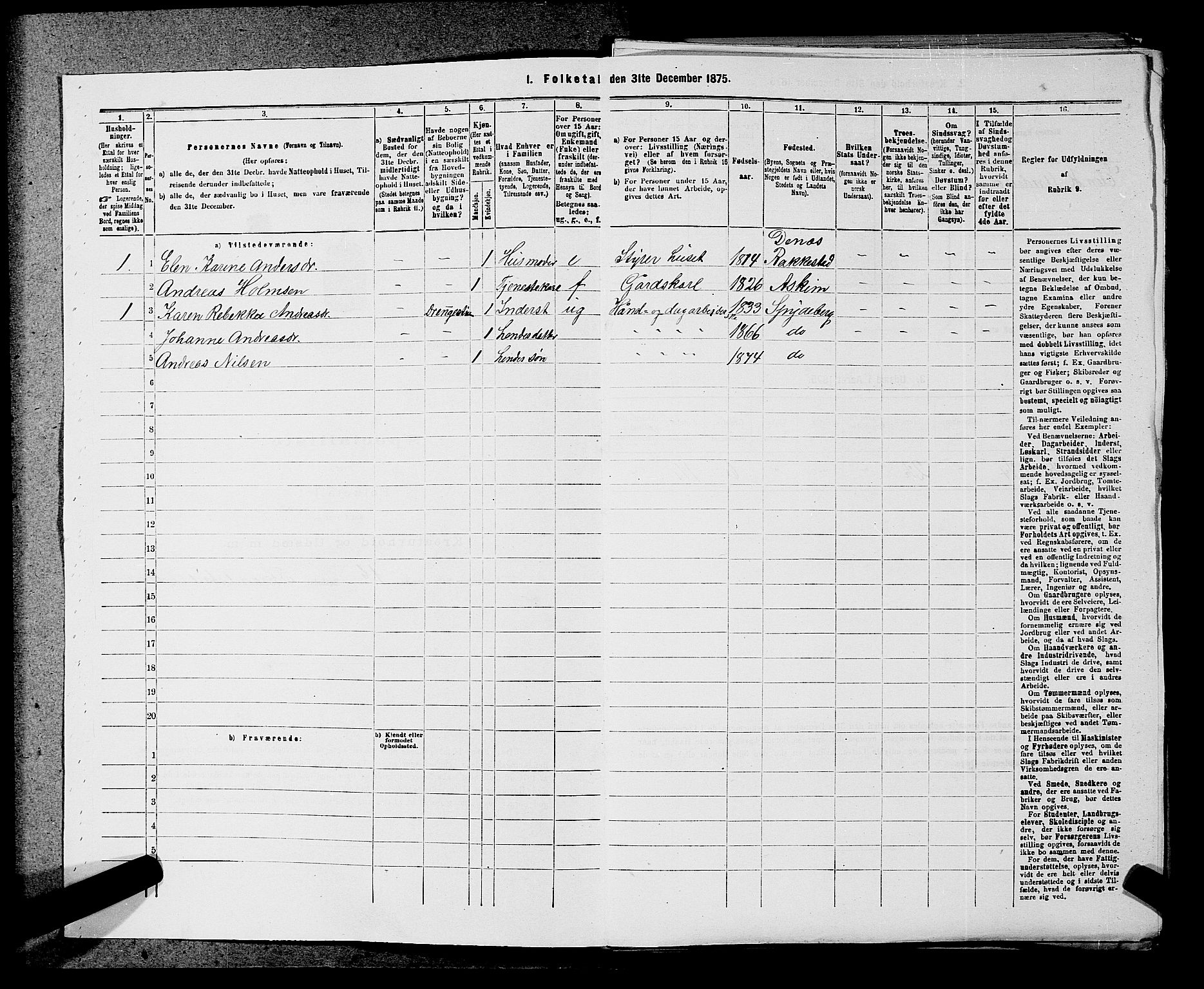 RA, 1875 census for 0123P Spydeberg, 1875, p. 28