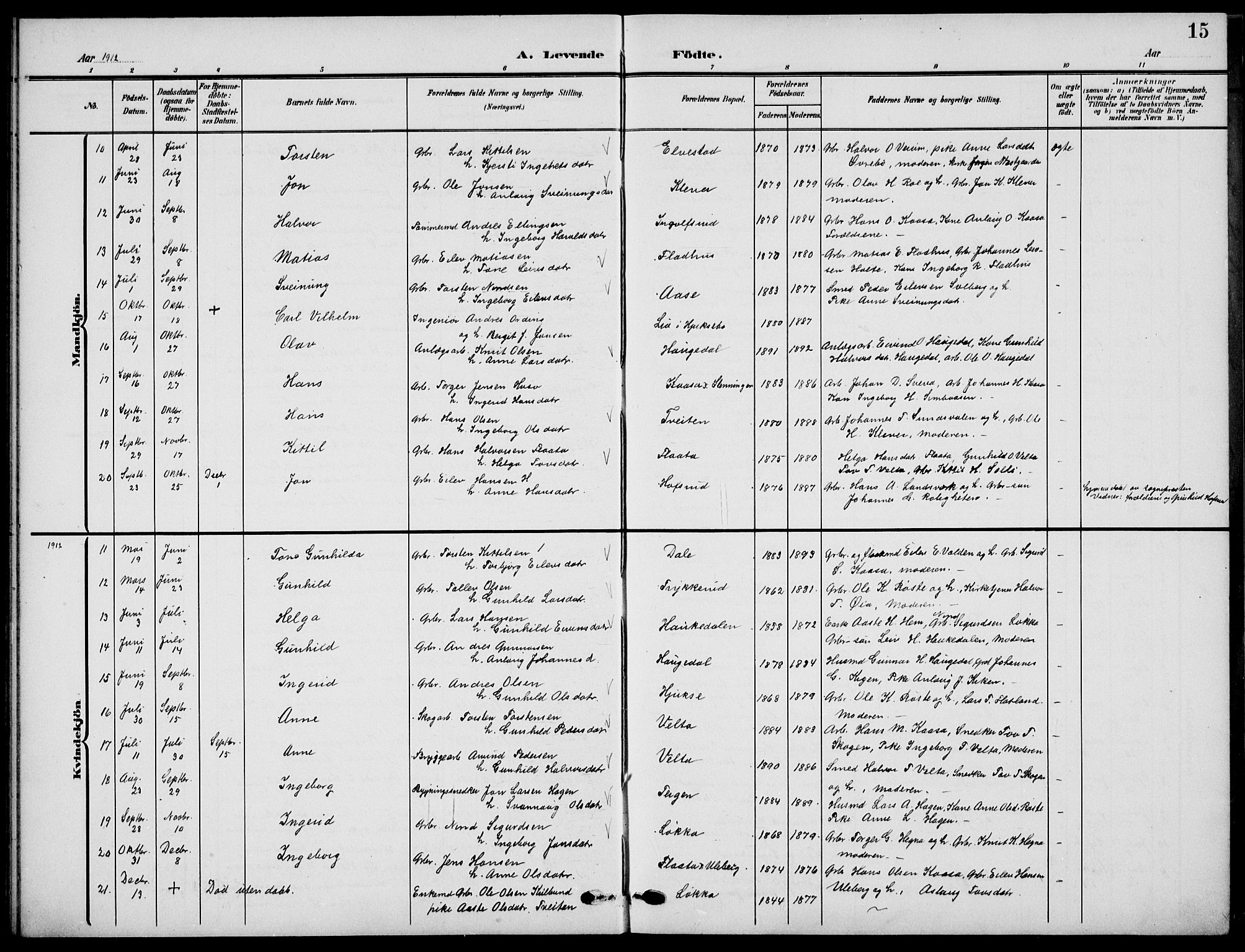 Sauherad kirkebøker, SAKO/A-298/G/Ga/L0004a: Parish register (copy) no. I 4a, 1906-1934, p. 15