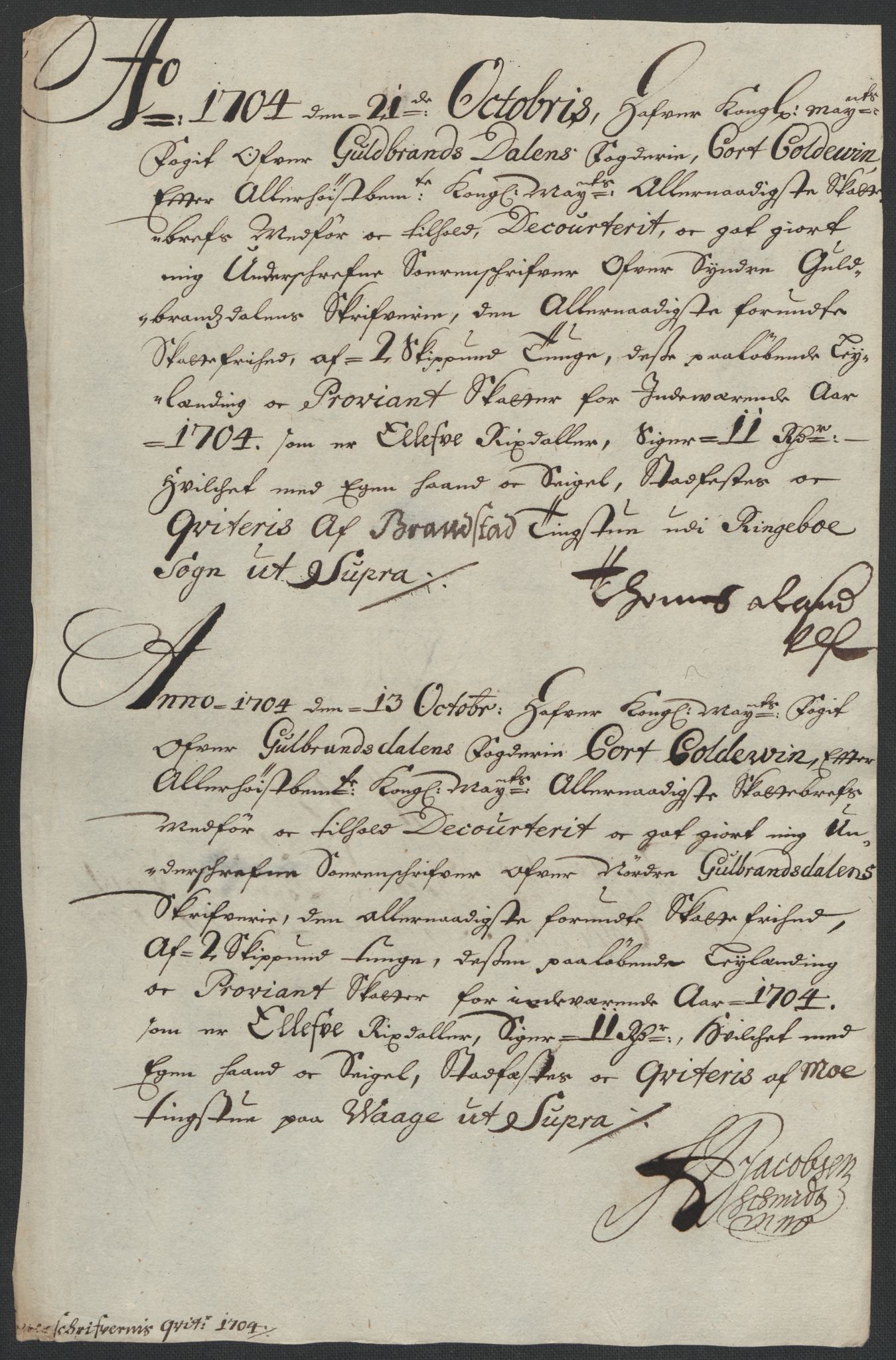 Rentekammeret inntil 1814, Reviderte regnskaper, Fogderegnskap, AV/RA-EA-4092/R17/L1177: Fogderegnskap Gudbrandsdal, 1704, p. 146