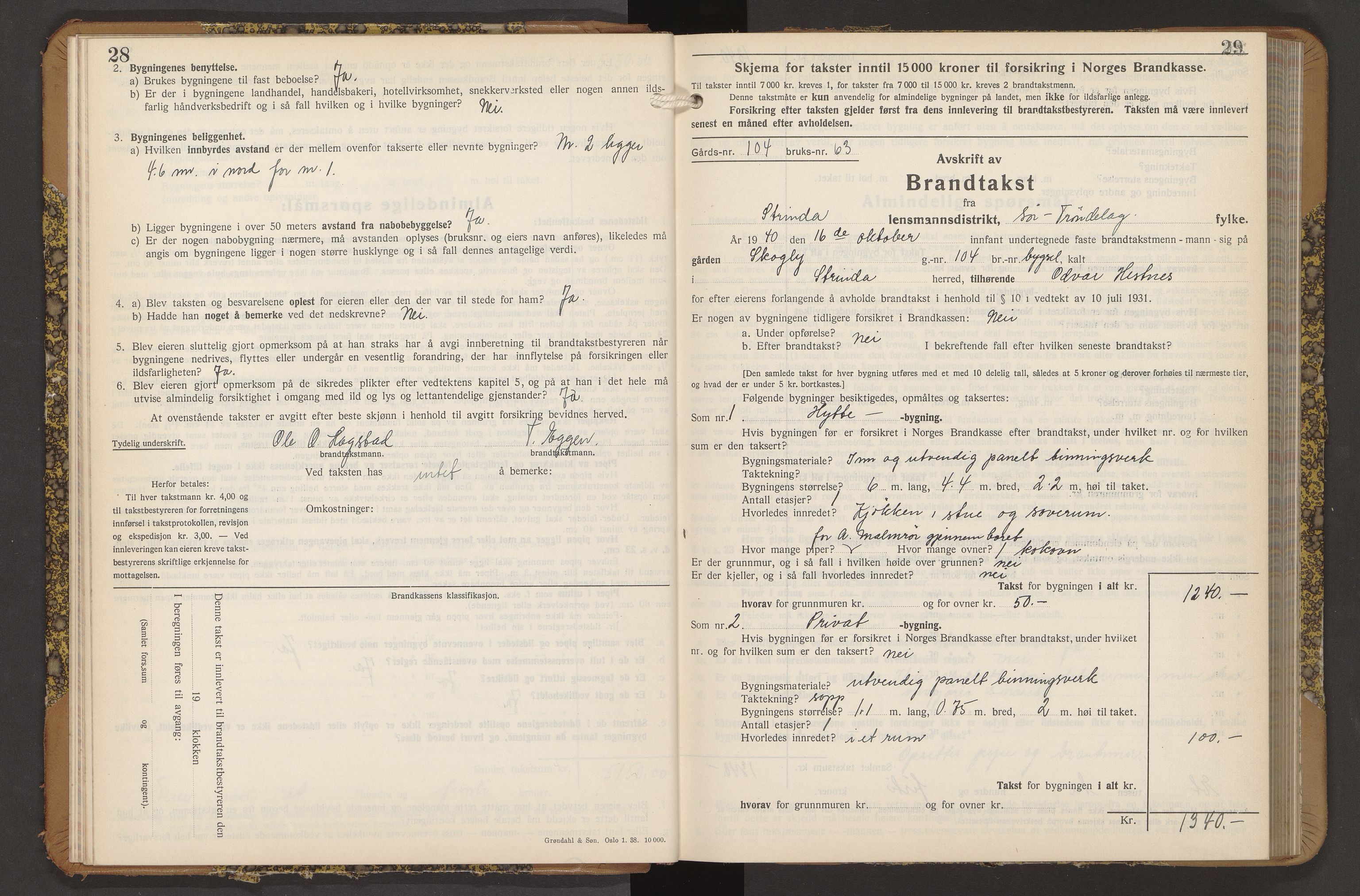 Norges Brannkasse Strinda, AV/SAT-A-5516/Fb/L0009: Branntakstprotokoll, 1940-1946, p. 28-29