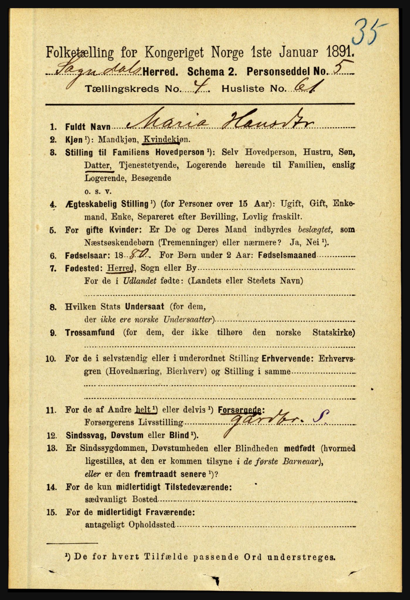 RA, 1891 census for 1420 Sogndal, 1891, p. 2254