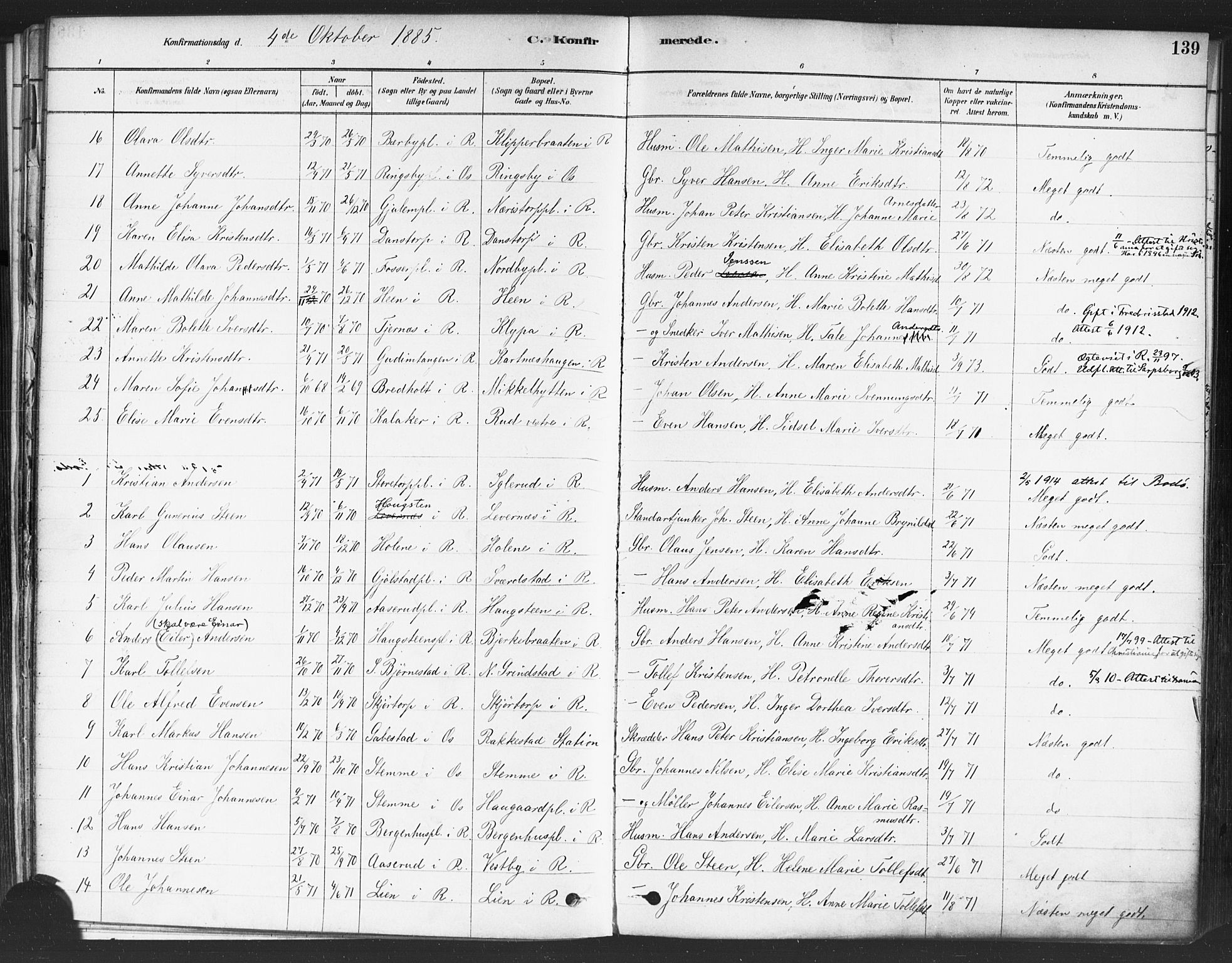 Rakkestad prestekontor Kirkebøker, AV/SAO-A-2008/F/Fa/L0012: Parish register (official) no. I 12, 1878-1893, p. 139