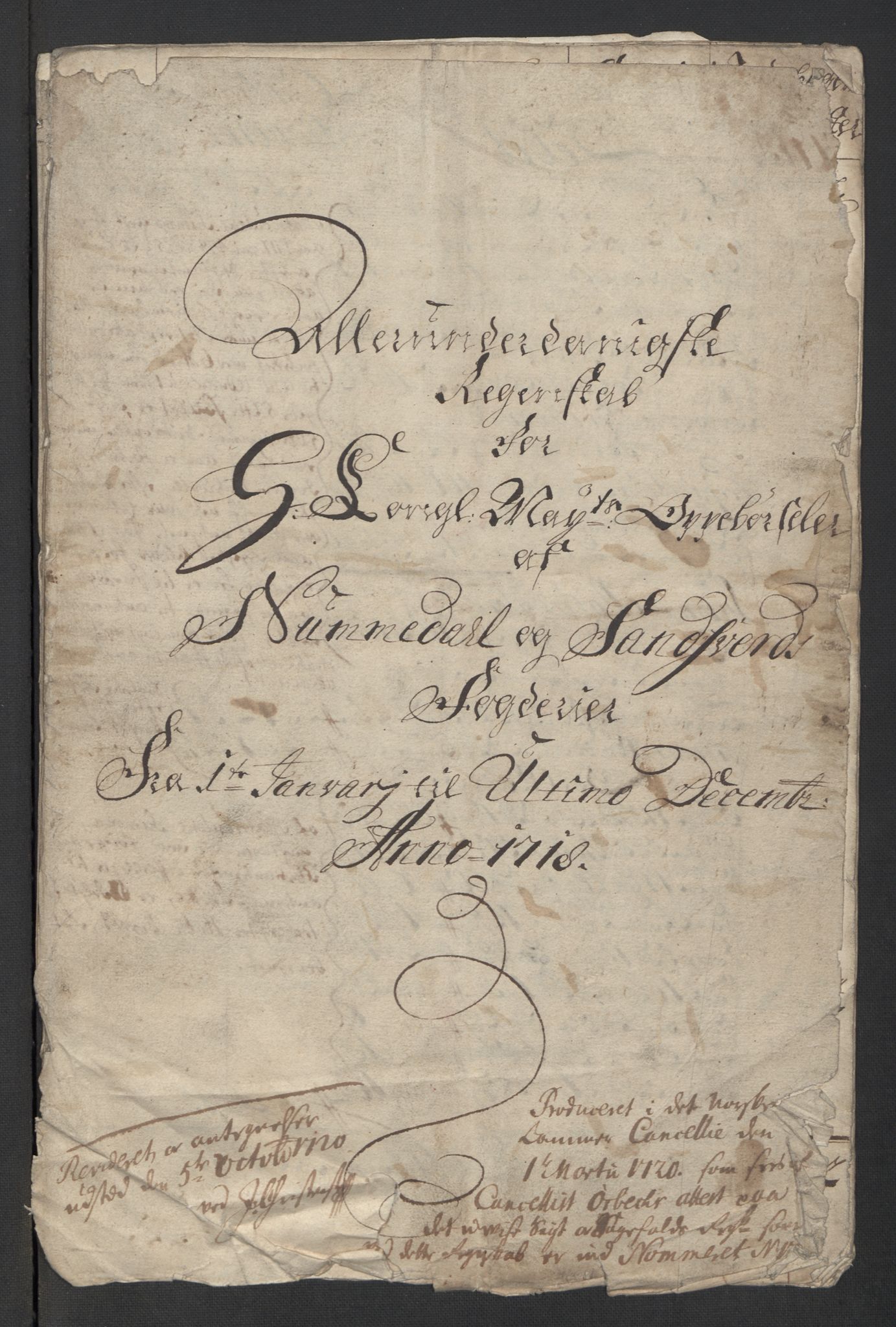 Rentekammeret inntil 1814, Reviderte regnskaper, Fogderegnskap, RA/EA-4092/R24/L1594: Fogderegnskap Numedal og Sandsvær, 1718, p. 3