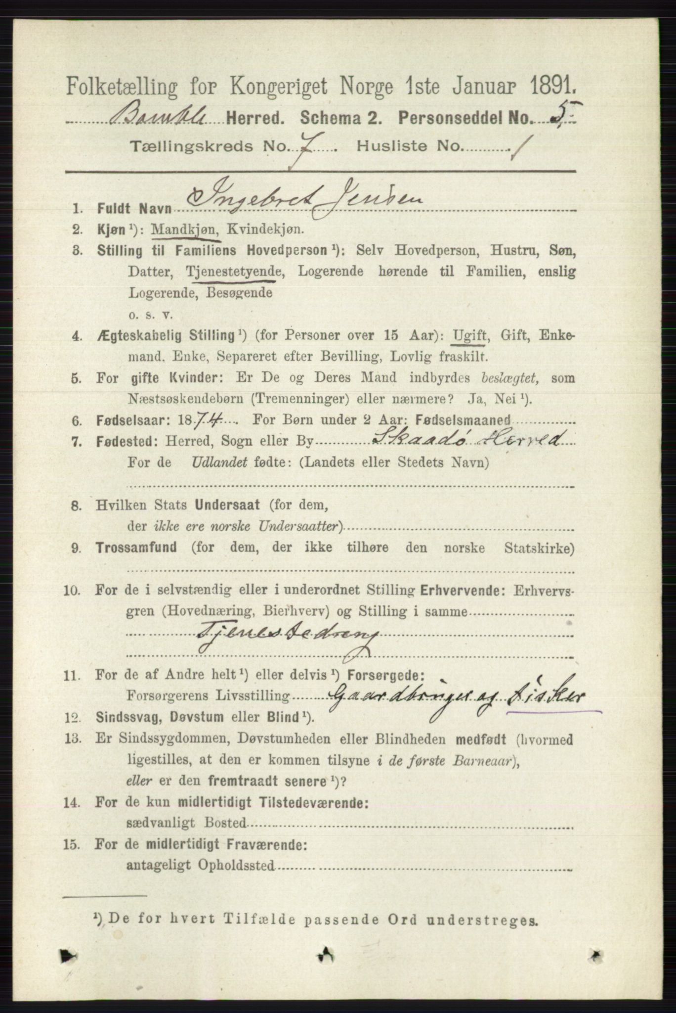 RA, 1891 census for 0814 Bamble, 1891, p. 2988