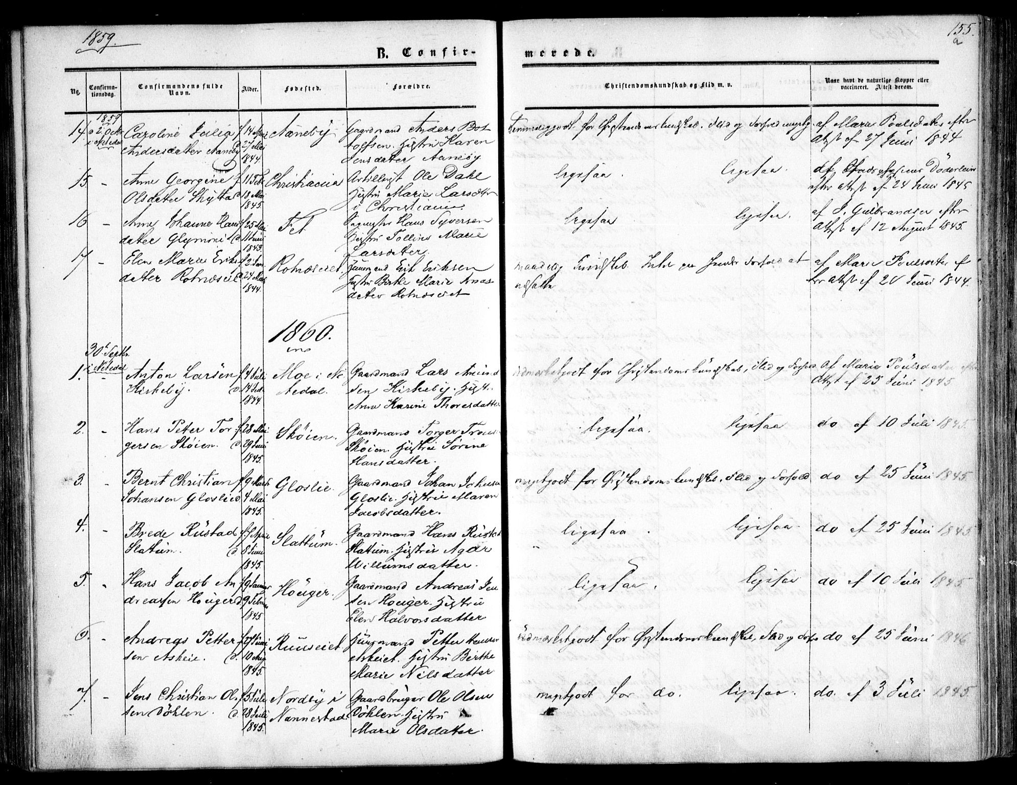 Nittedal prestekontor Kirkebøker, SAO/A-10365a/F/Fa/L0005: Parish register (official) no. I 5, 1850-1862, p. 155