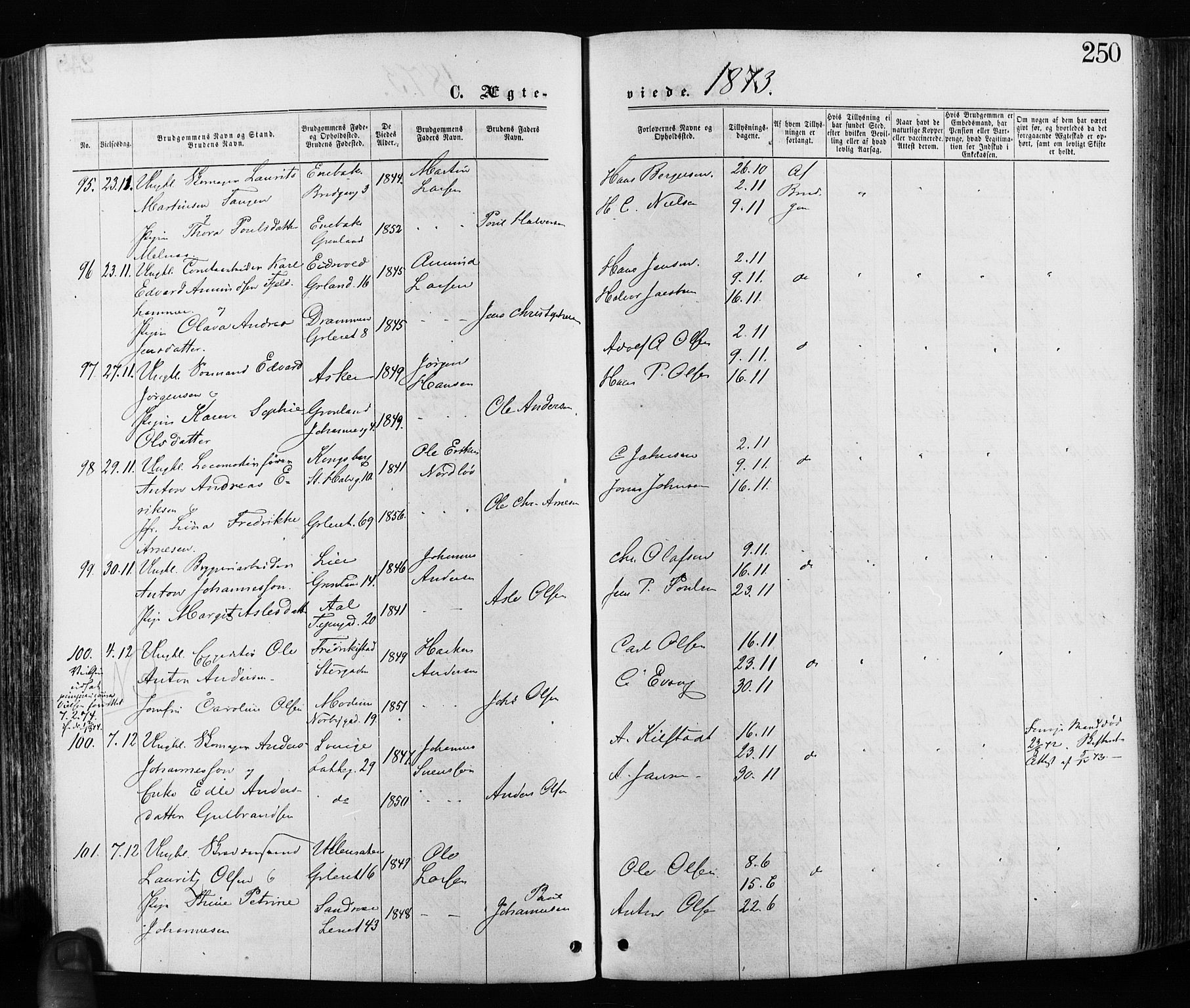 Grønland prestekontor Kirkebøker, AV/SAO-A-10848/F/Fa/L0005: Parish register (official) no. 5, 1869-1880, p. 250