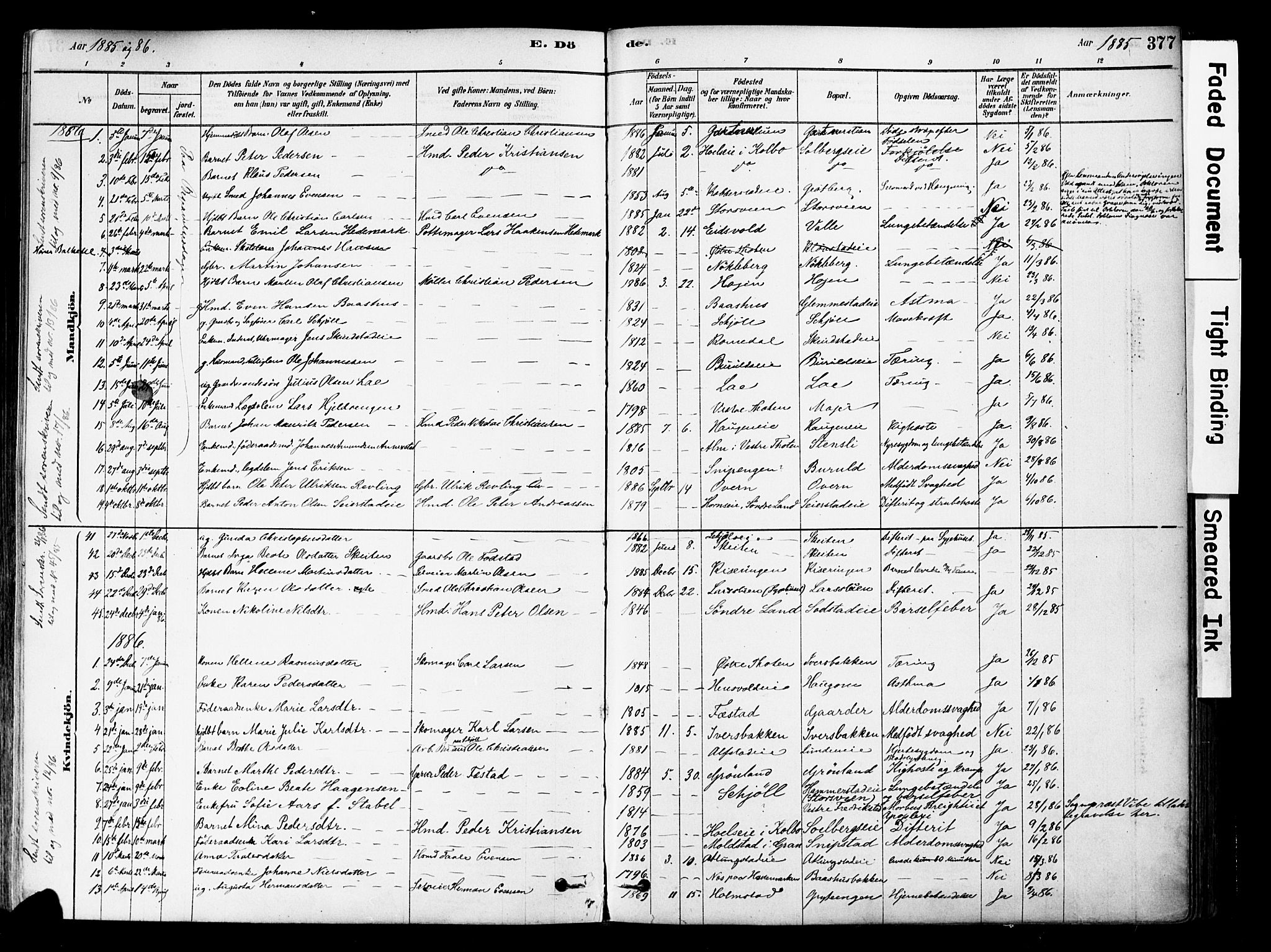 Østre Toten prestekontor, AV/SAH-PREST-104/H/Ha/Haa/L0006: Parish register (official) no. 6 /1, 1878-1896, p. 377
