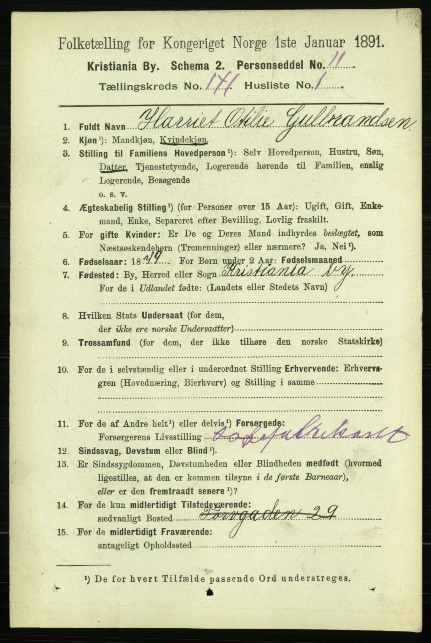 RA, 1891 census for 0301 Kristiania, 1891, p. 77978