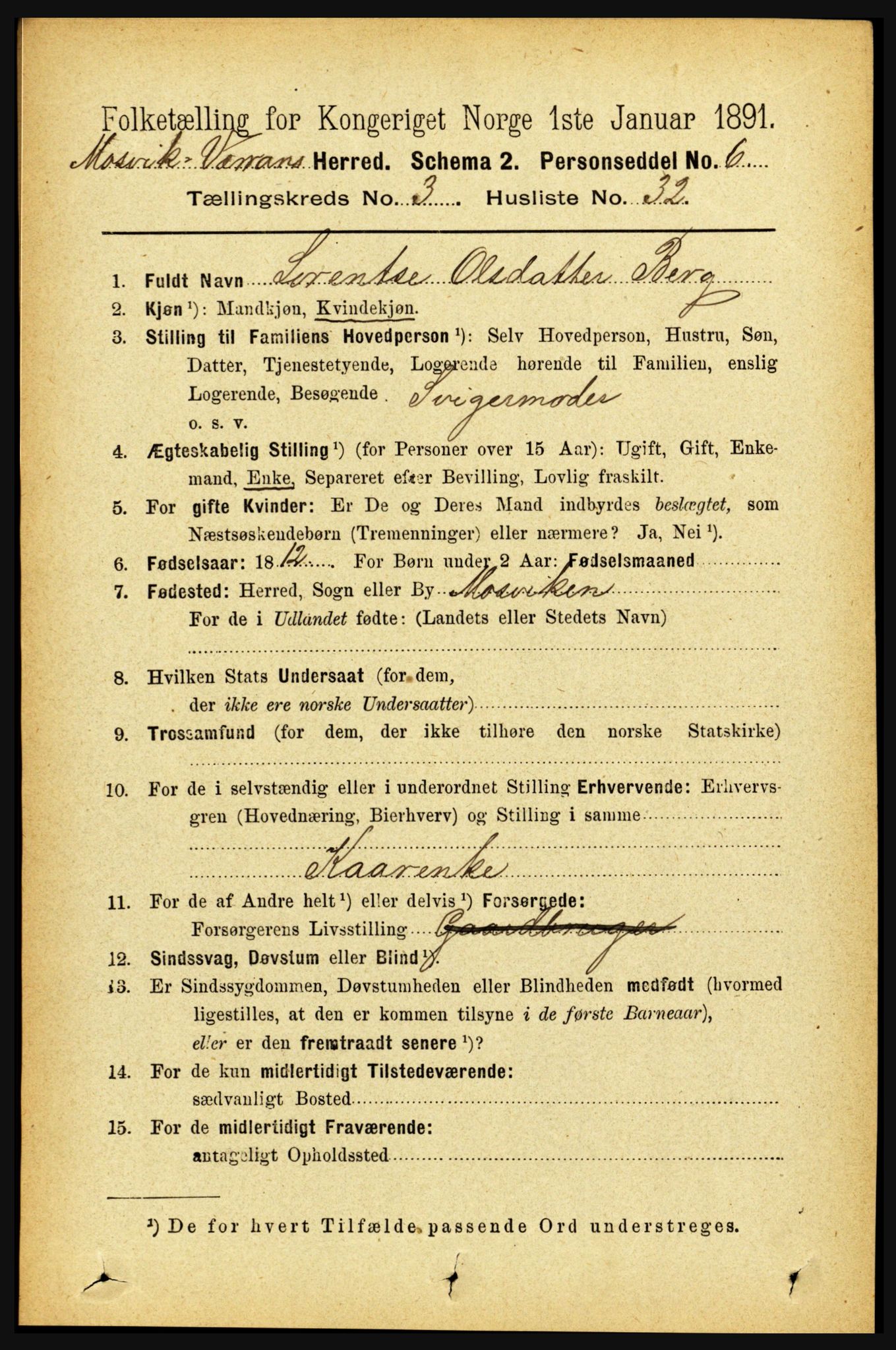 RA, 1891 census for 1723 Mosvik og Verran, 1891, p. 1135