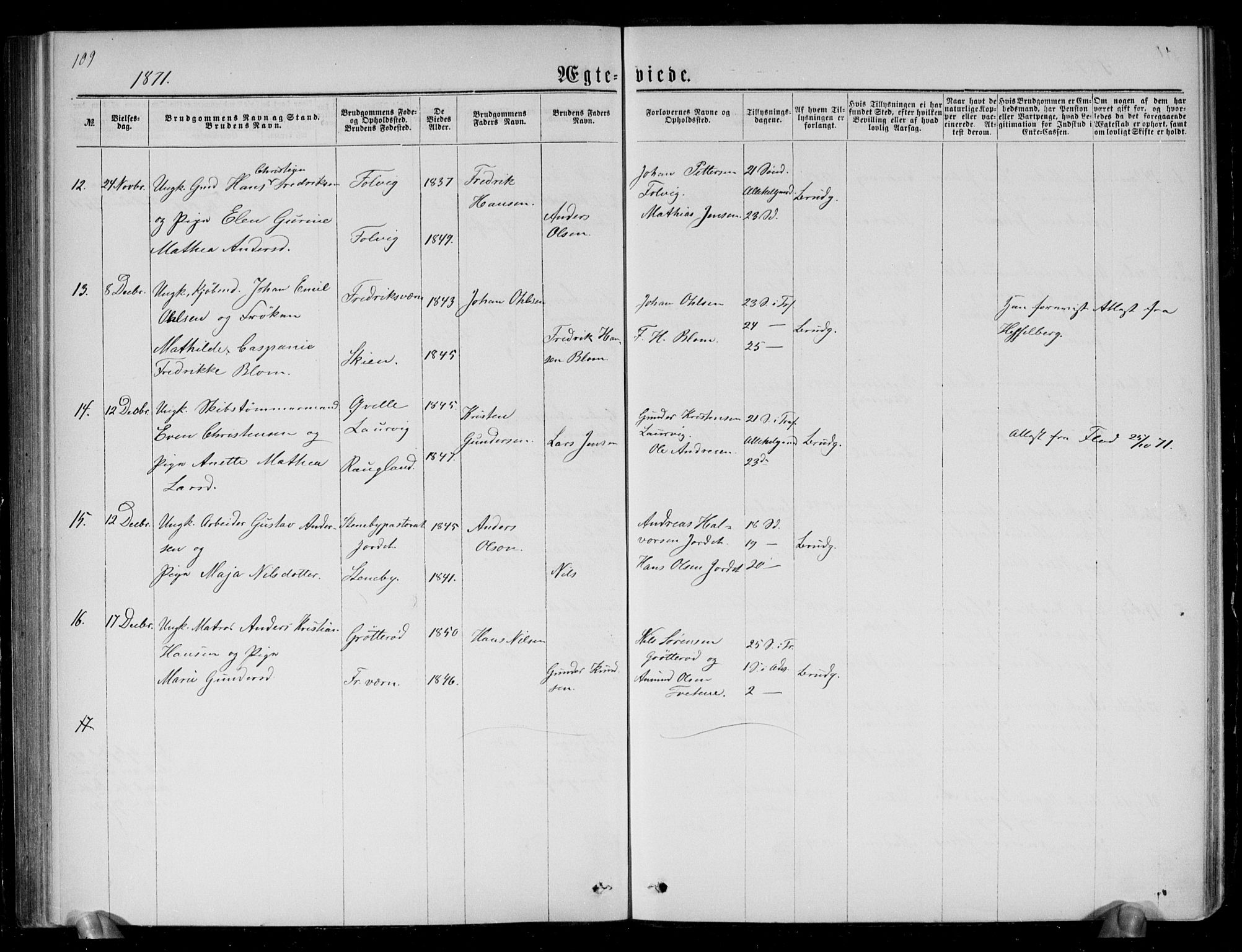 Brunlanes kirkebøker, SAKO/A-342/G/Ga/L0002: Parish register (copy) no. I 2, 1866-1876, p. 109