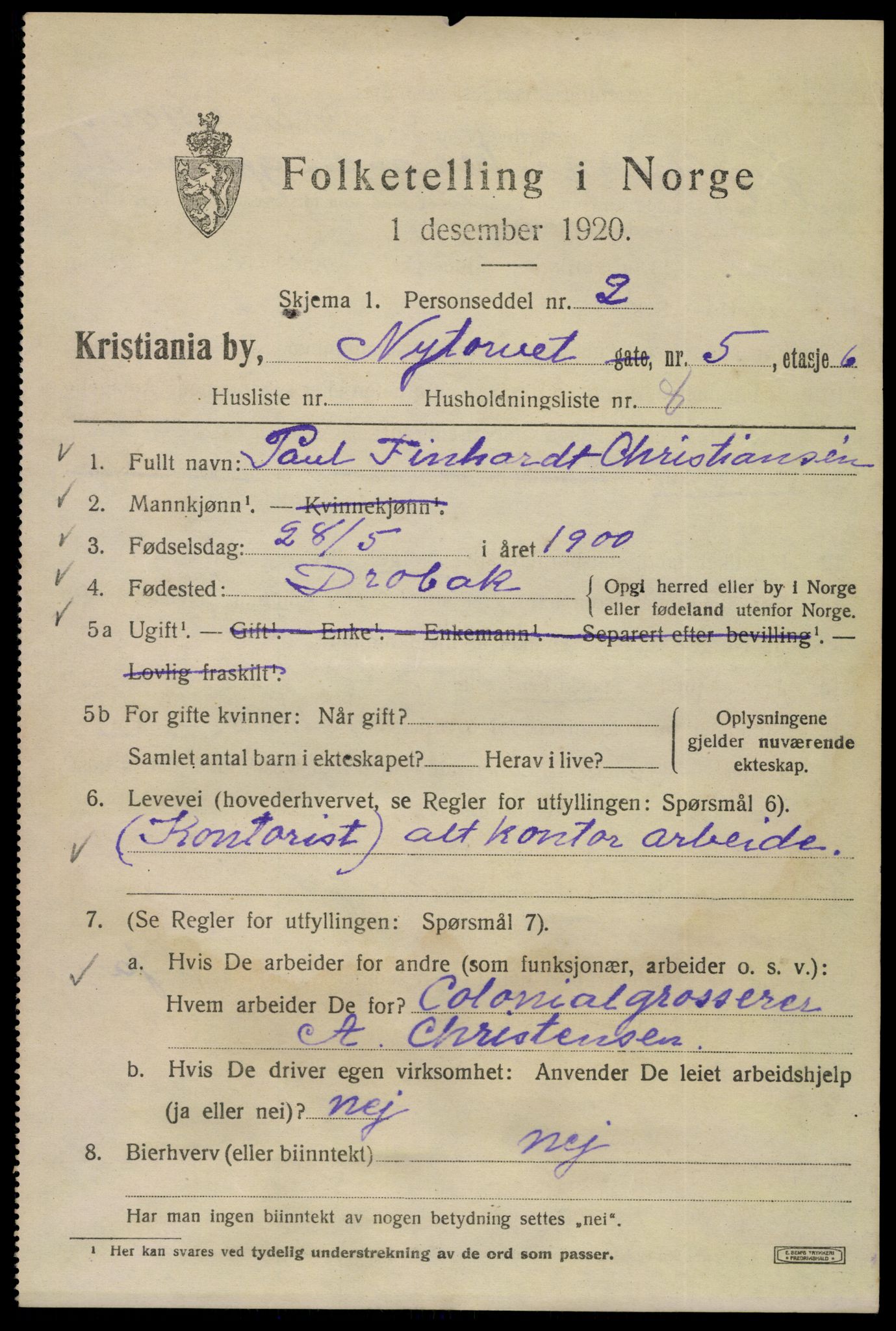 SAO, 1920 census for Kristiania, 1920, p. 428047