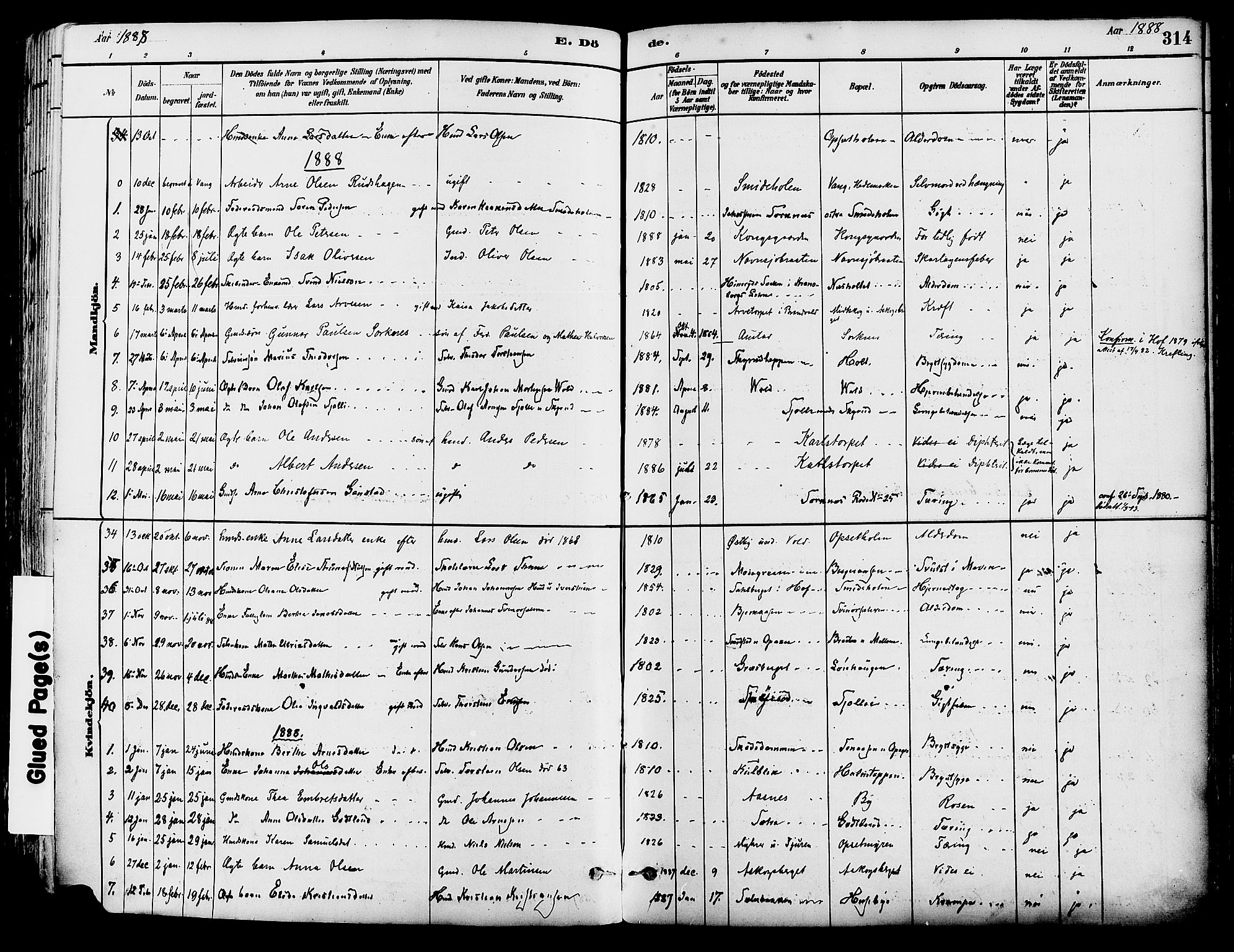 Grue prestekontor, SAH/PREST-036/H/Ha/Haa/L0012: Parish register (official) no. 12, 1881-1897, p. 314