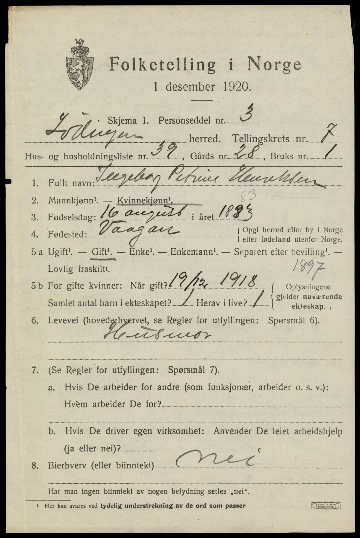 SAT, 1920 census for Lødingen, 1920, p. 4571