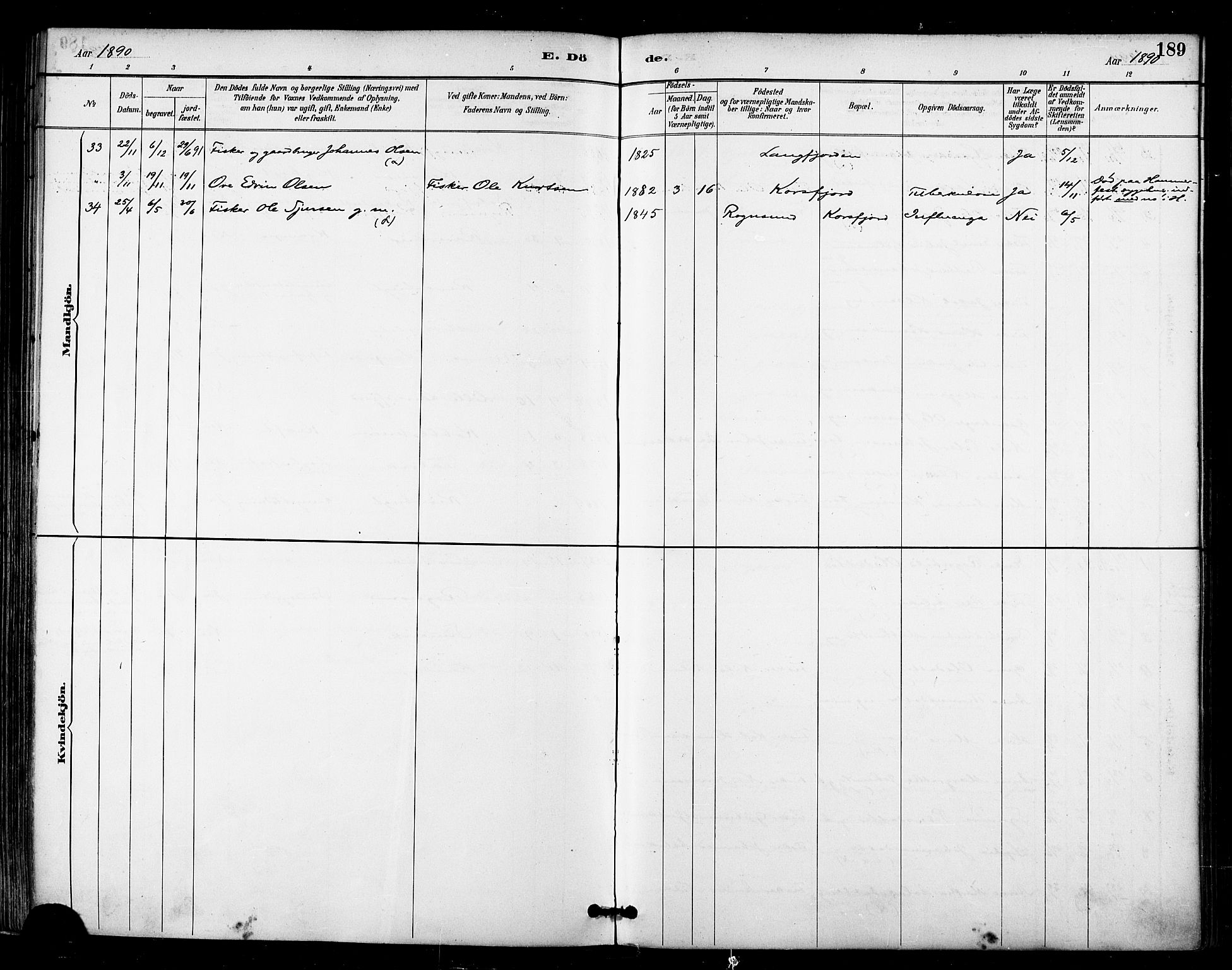 Talvik sokneprestkontor, AV/SATØ-S-1337/H/Ha/L0013kirke: Parish register (official) no. 13, 1886-1897, p. 189