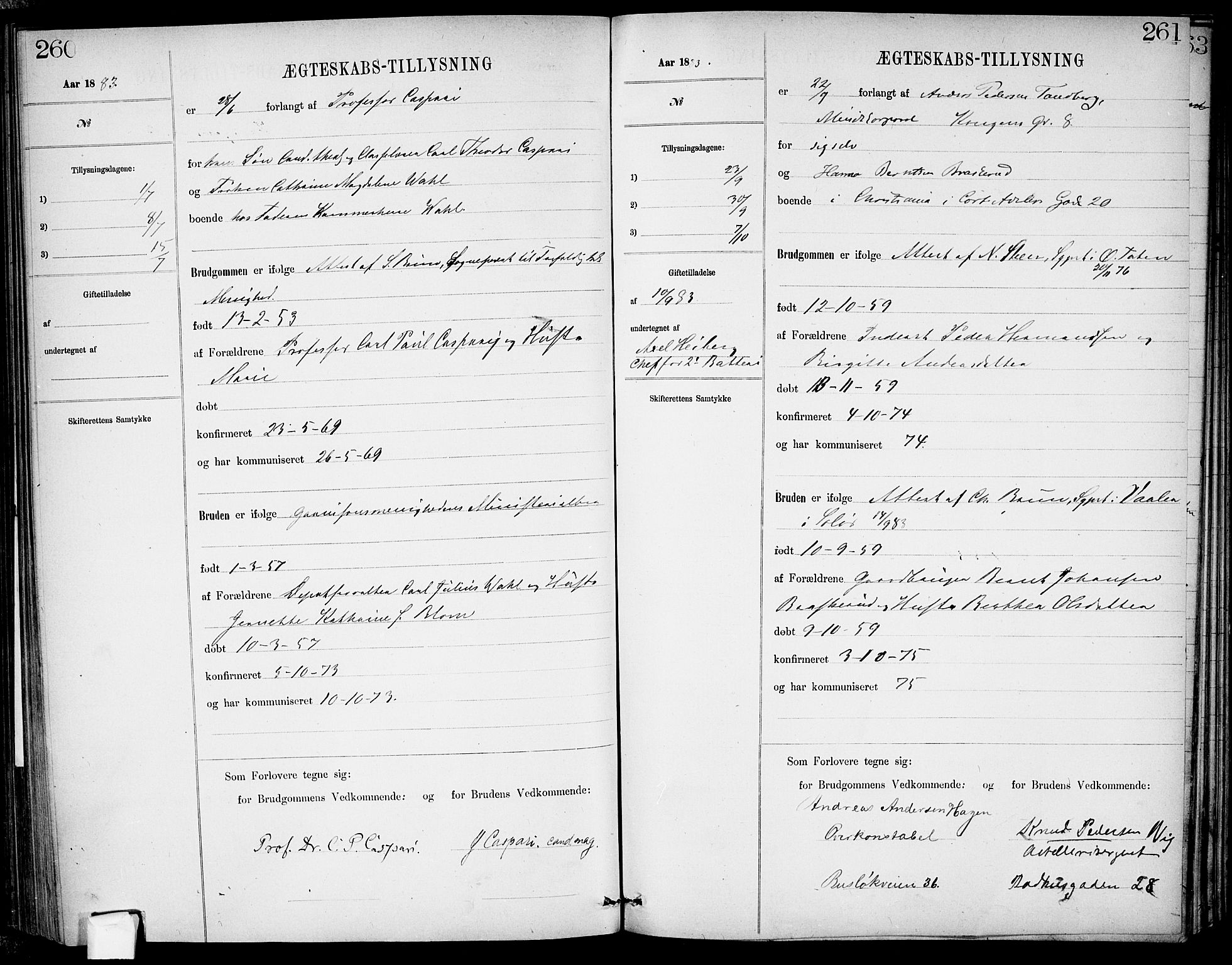 Garnisonsmenigheten Kirkebøker, AV/SAO-A-10846/H/Ha/L0007: Banns register no. I 7, 1872-1893, p. 260-261