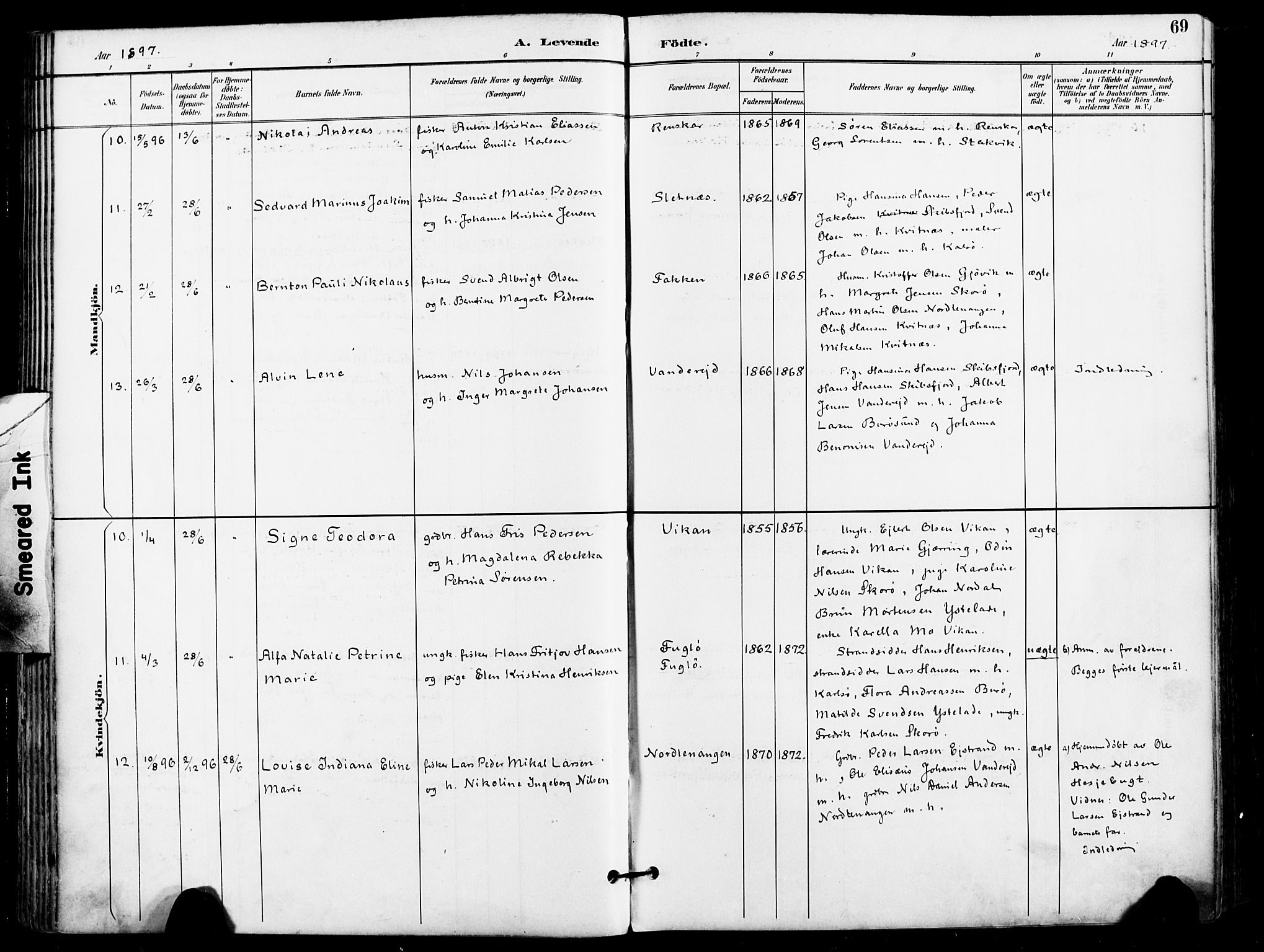 Karlsøy sokneprestembete, AV/SATØ-S-1299/H/Ha/Haa/L0007kirke: Parish register (official) no. 7, 1891-1902, p. 69