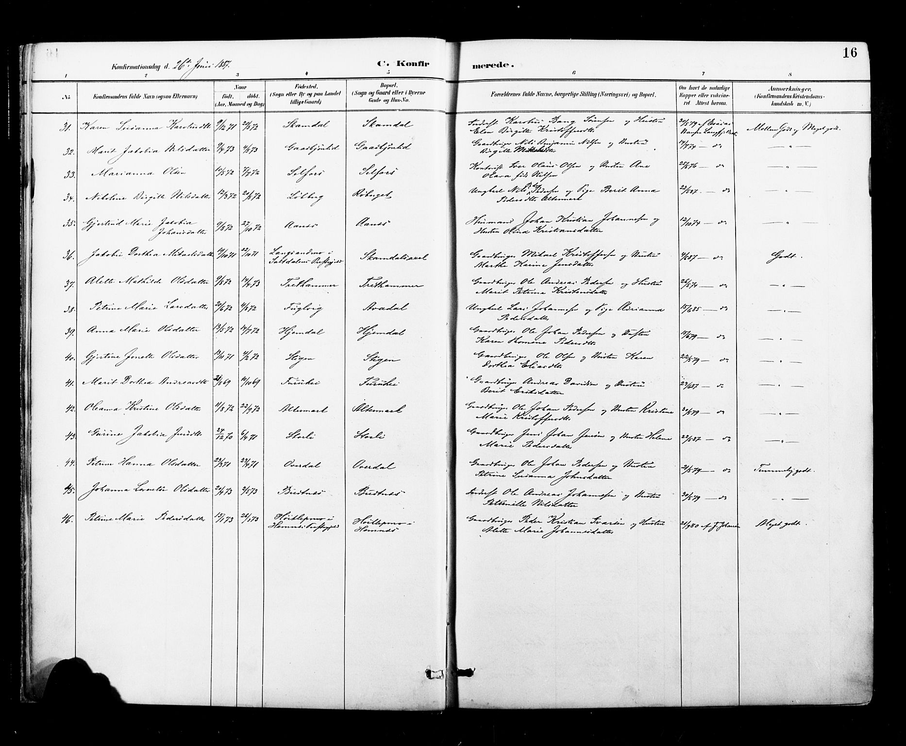 Ministerialprotokoller, klokkerbøker og fødselsregistre - Nordland, AV/SAT-A-1459/827/L0401: Parish register (official) no. 827A13, 1887-1905, p. 16