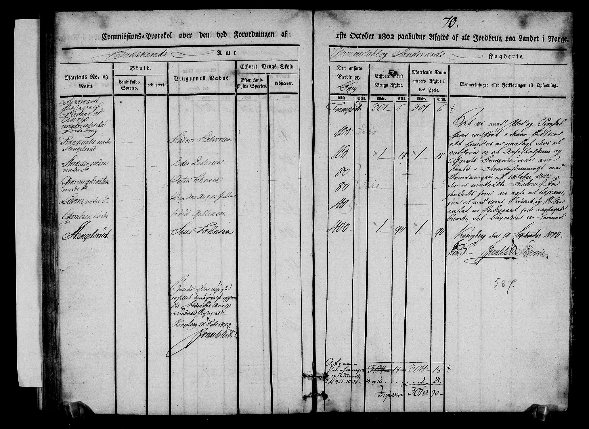 Rentekammeret inntil 1814, Realistisk ordnet avdeling, AV/RA-EA-4070/N/Ne/Nea/L0053: Numedal og Sandsvær fogderi. Kommisjonsprotokoll over matrikulerte jordbruk i Hedenstad anneks, 1803, p. 71