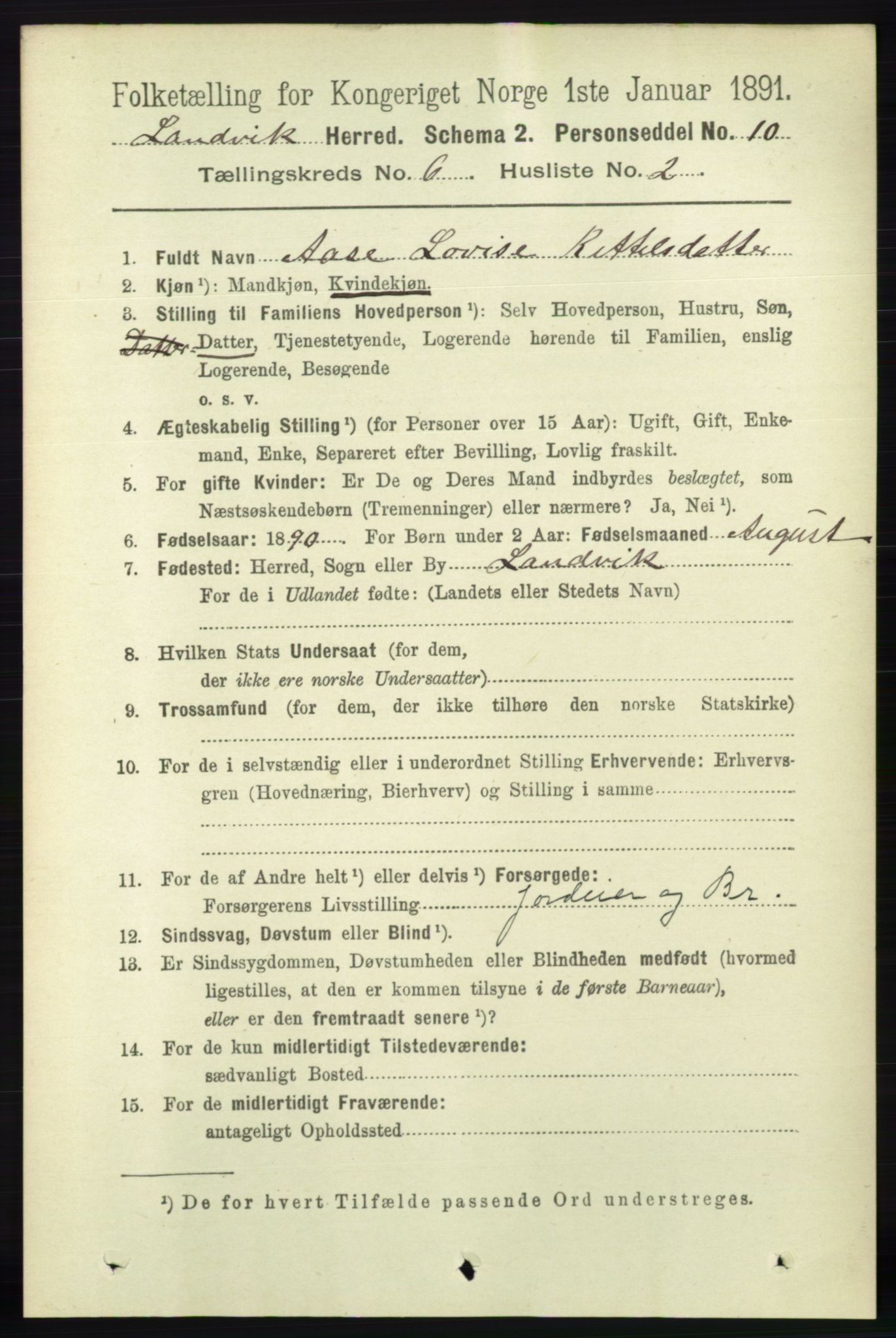 RA, 1891 census for 0924 Landvik, 1891, p. 2459