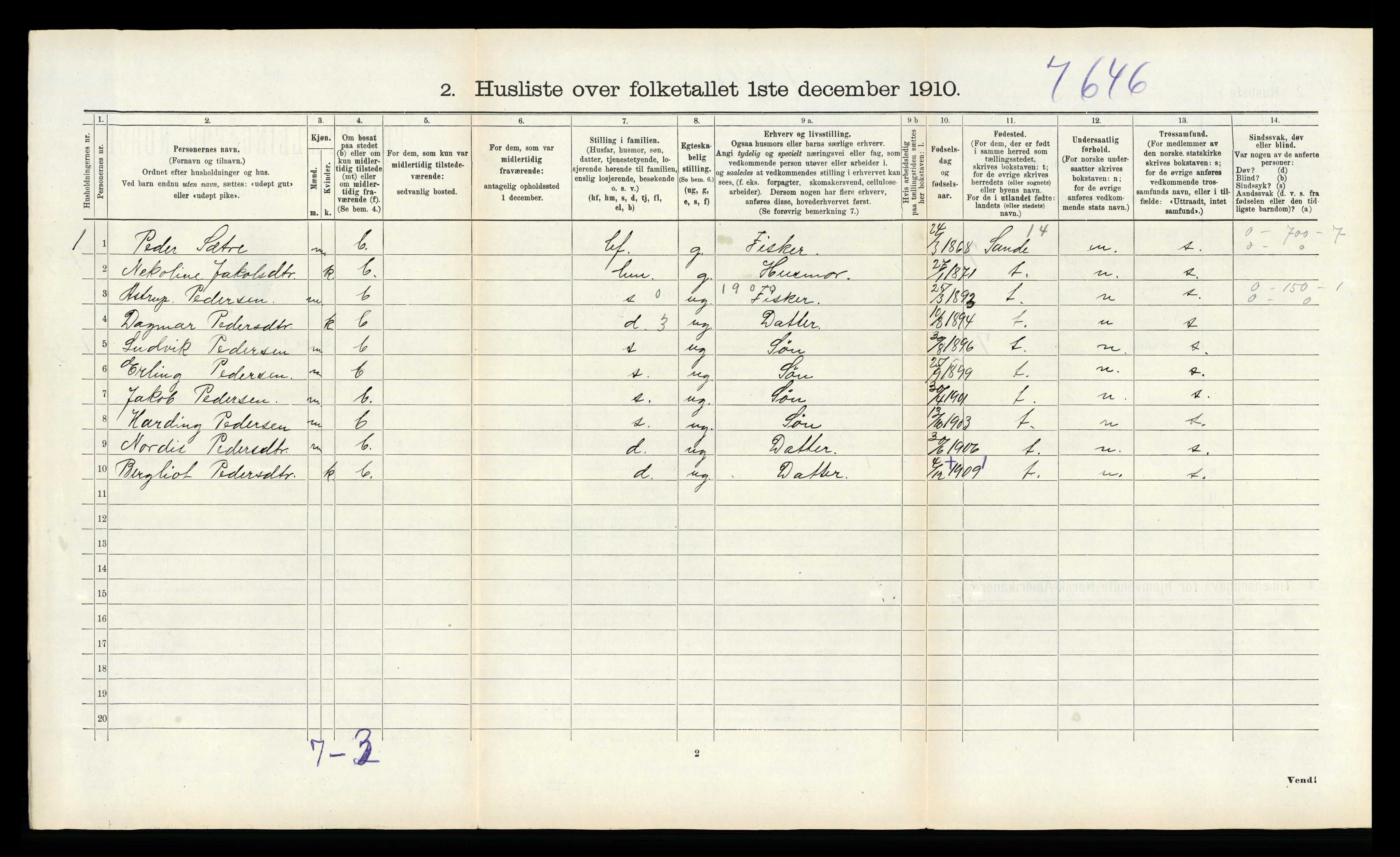 RA, 1910 census for Flakstad, 1910, p. 485